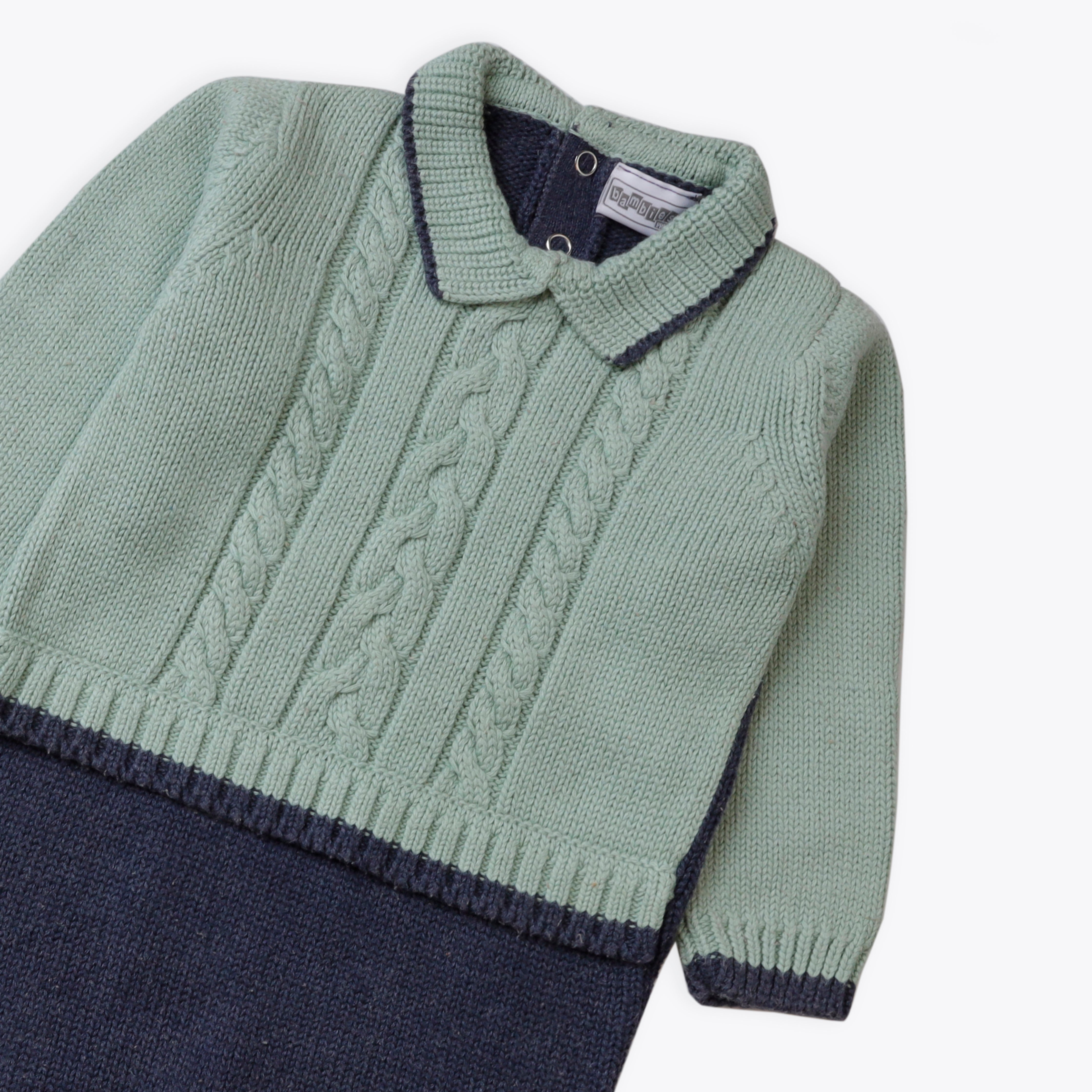 Romper Woolen Light Green & Faded Blue Infant