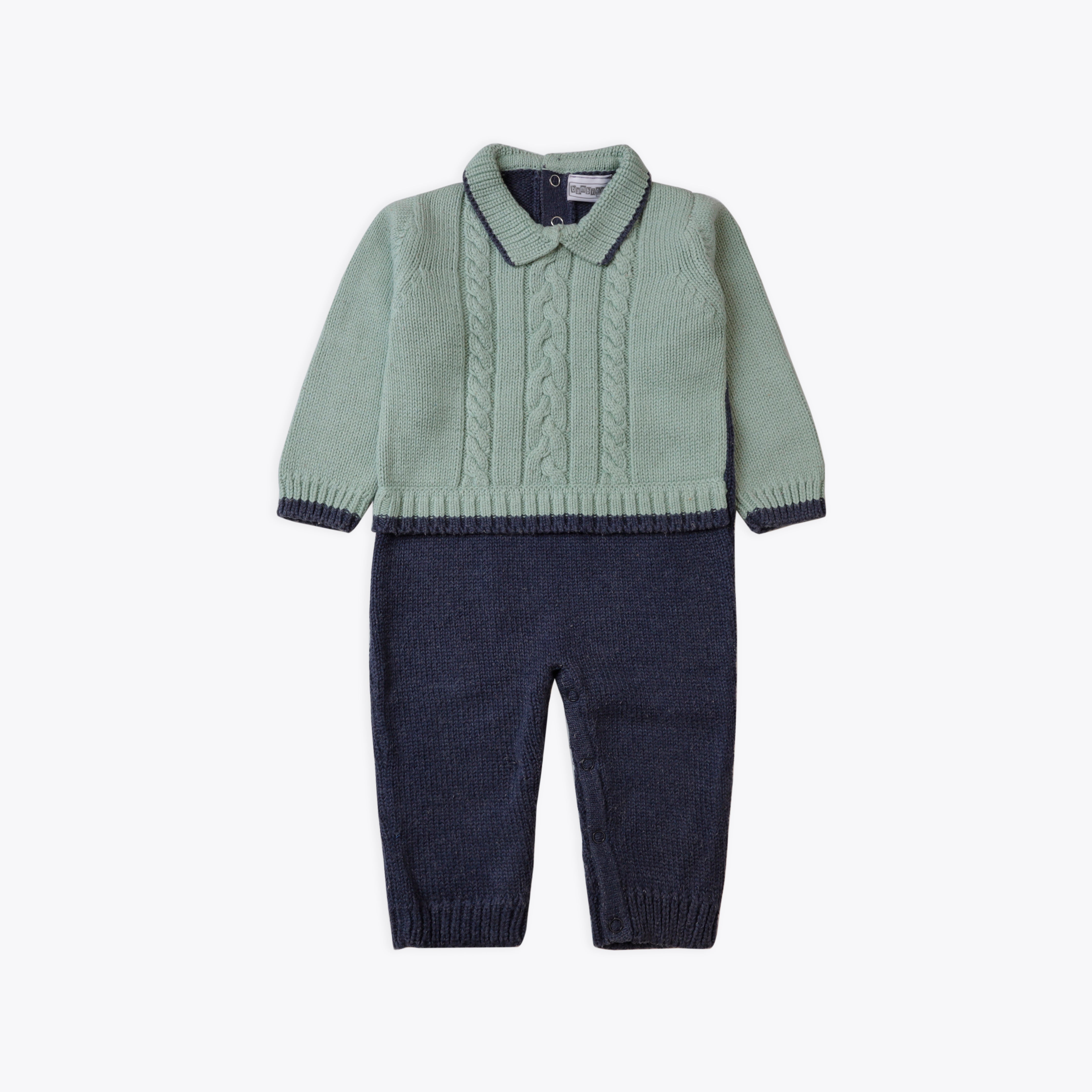 Romper Woolen Light Green & Faded Blue Infant