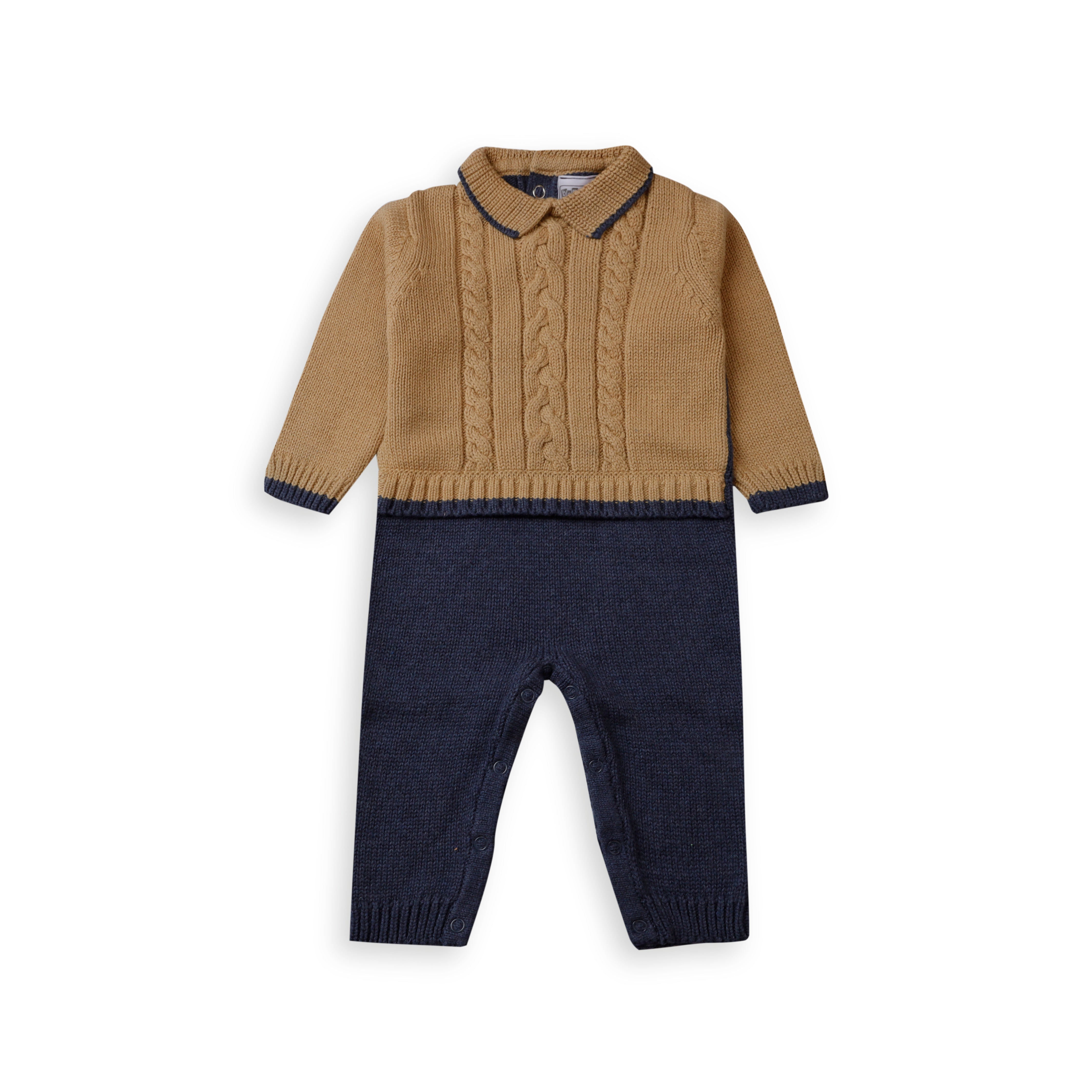 Romper Woolen Eartlhy Yellow & Faded Blue Infant