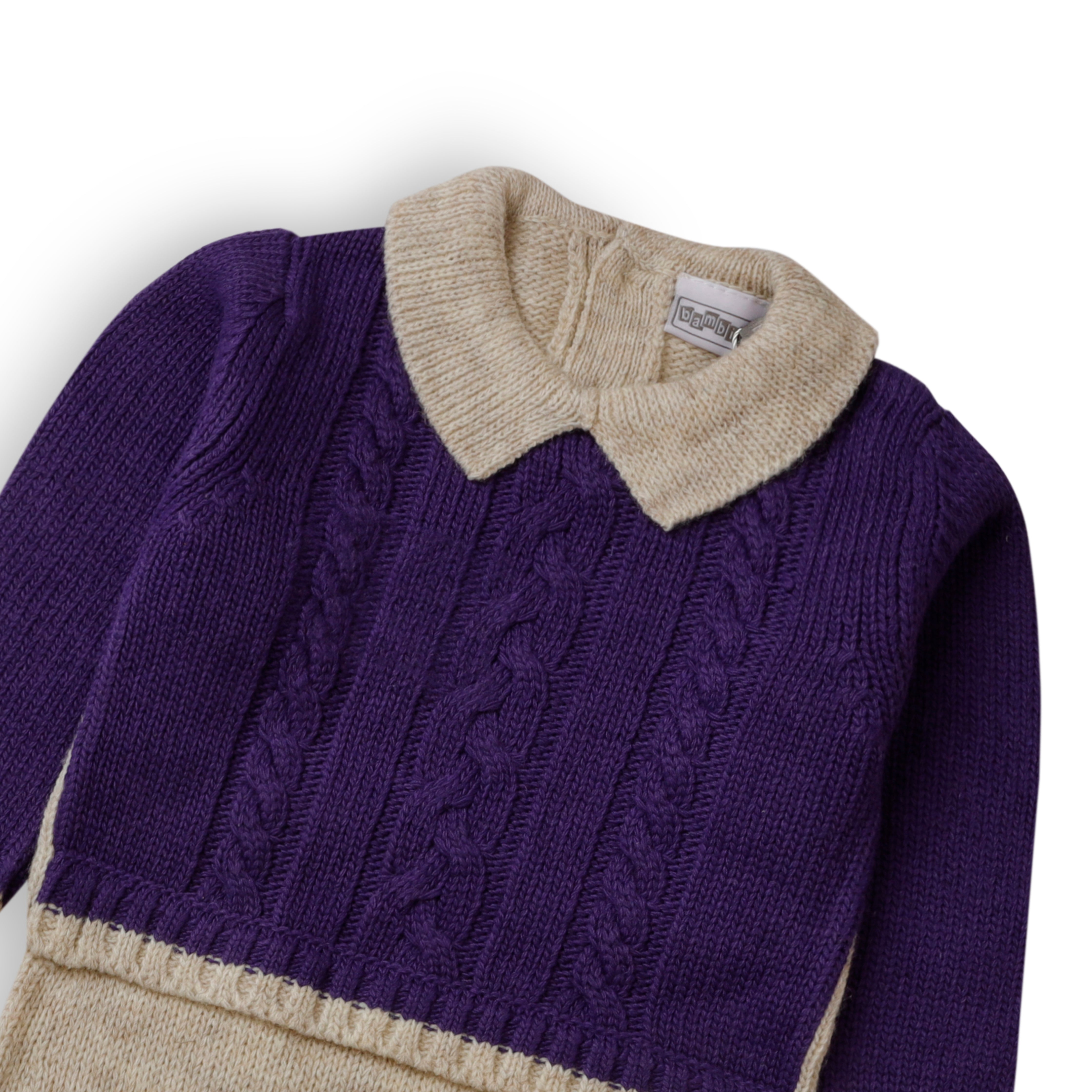 Romper Woolen Purple & Off White  Infant