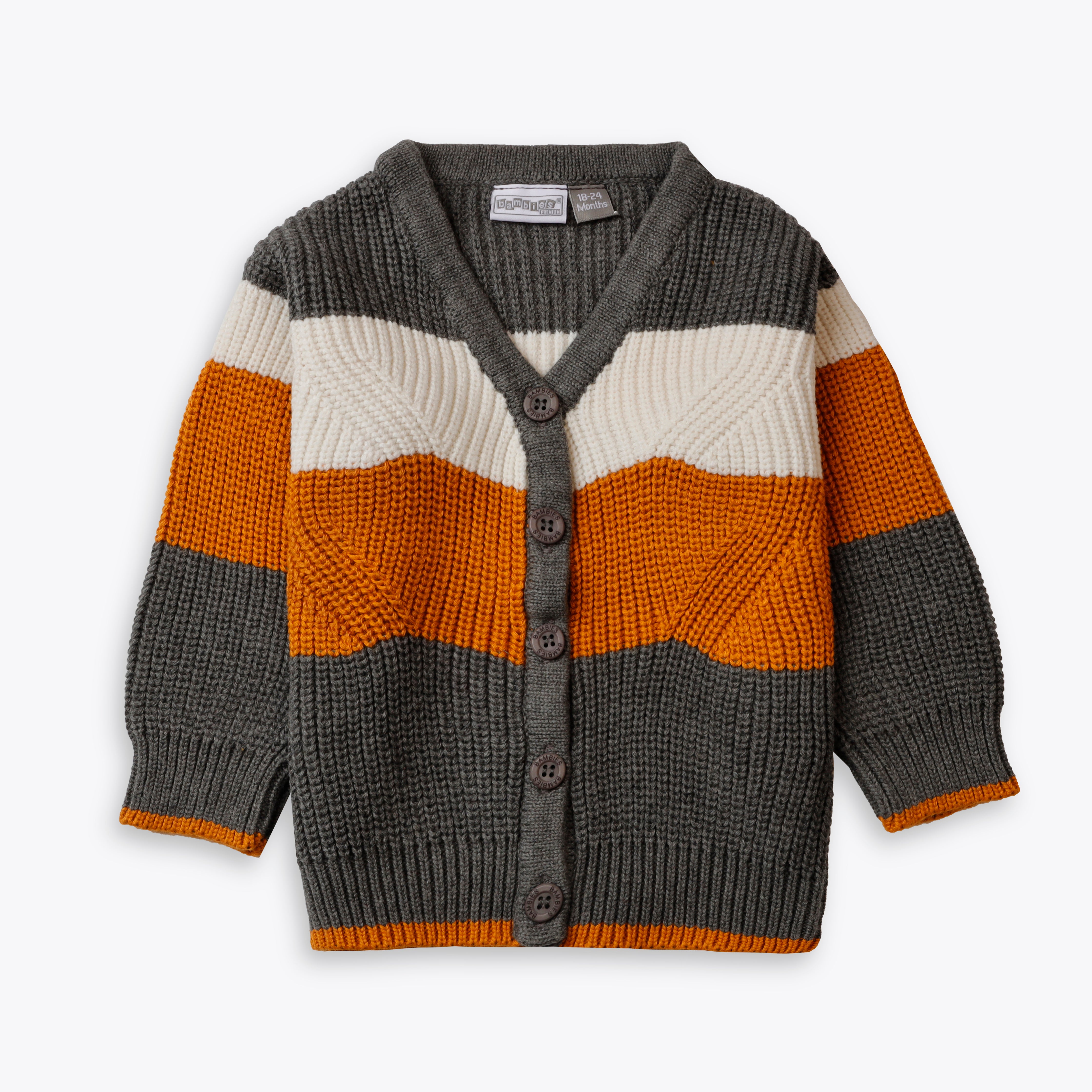 Sweater Button Down Stripes Grey Infant