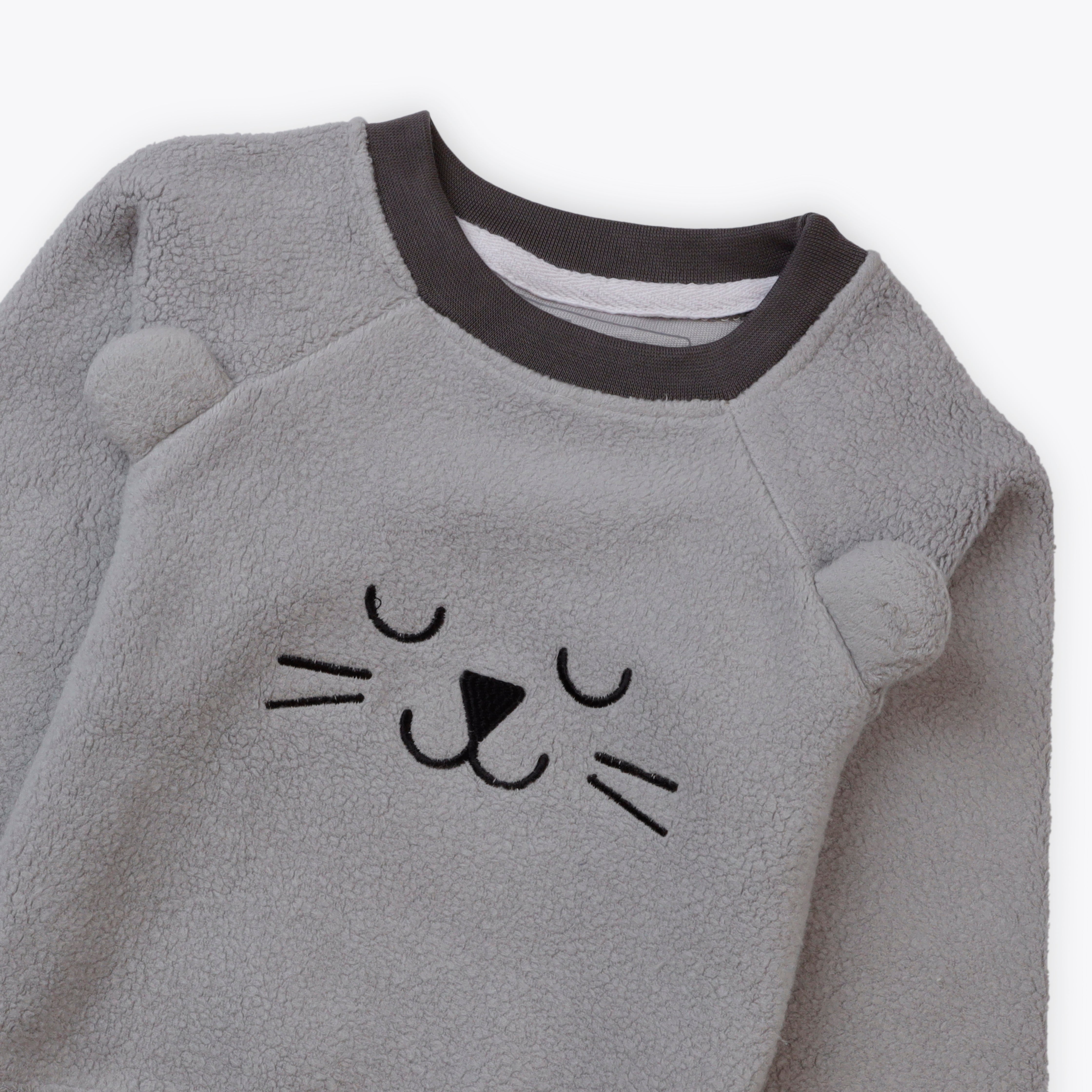 Sweatshirt Embroidery Face Light Grey Infant
