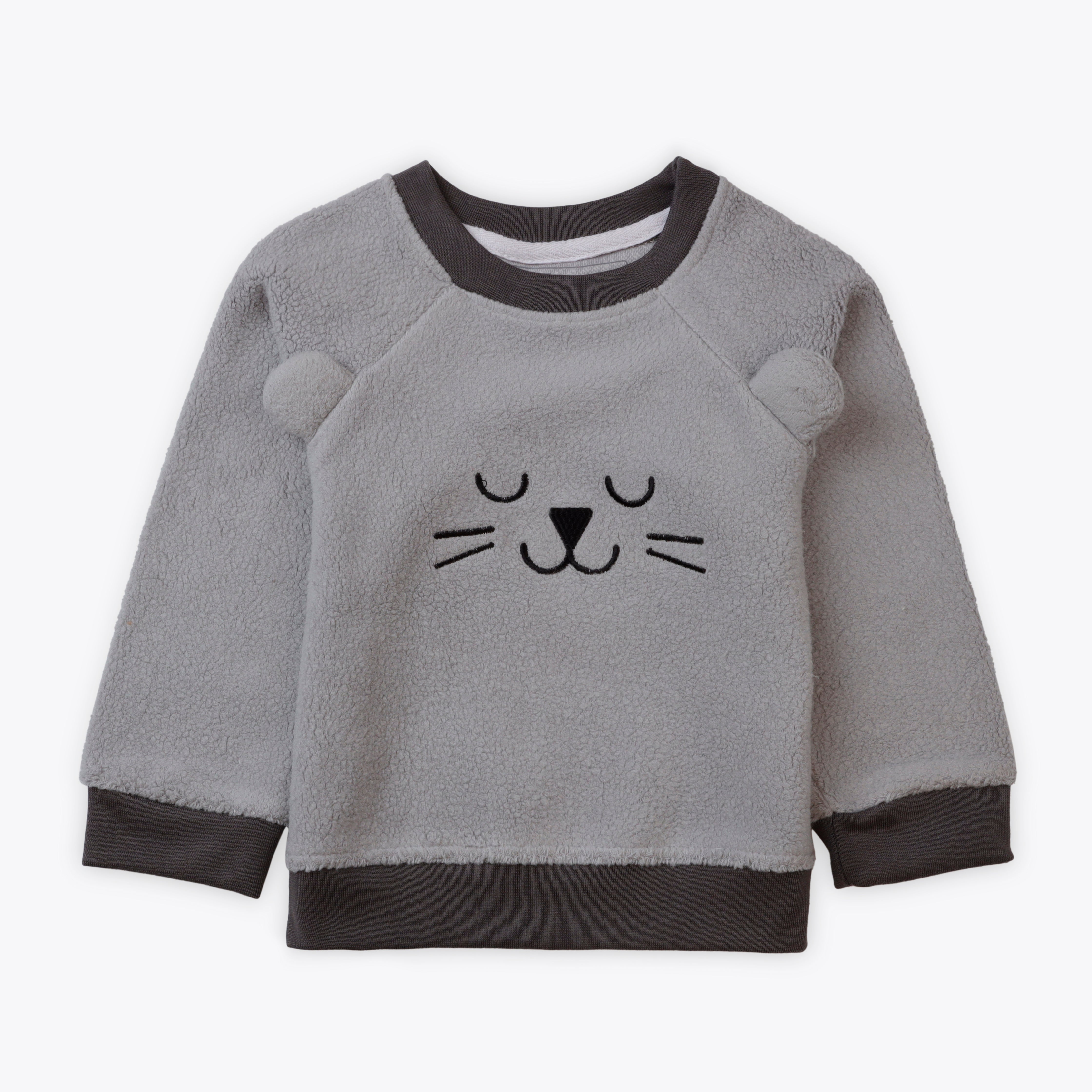 Sweatshirt Embroidery Face Light Grey Infant