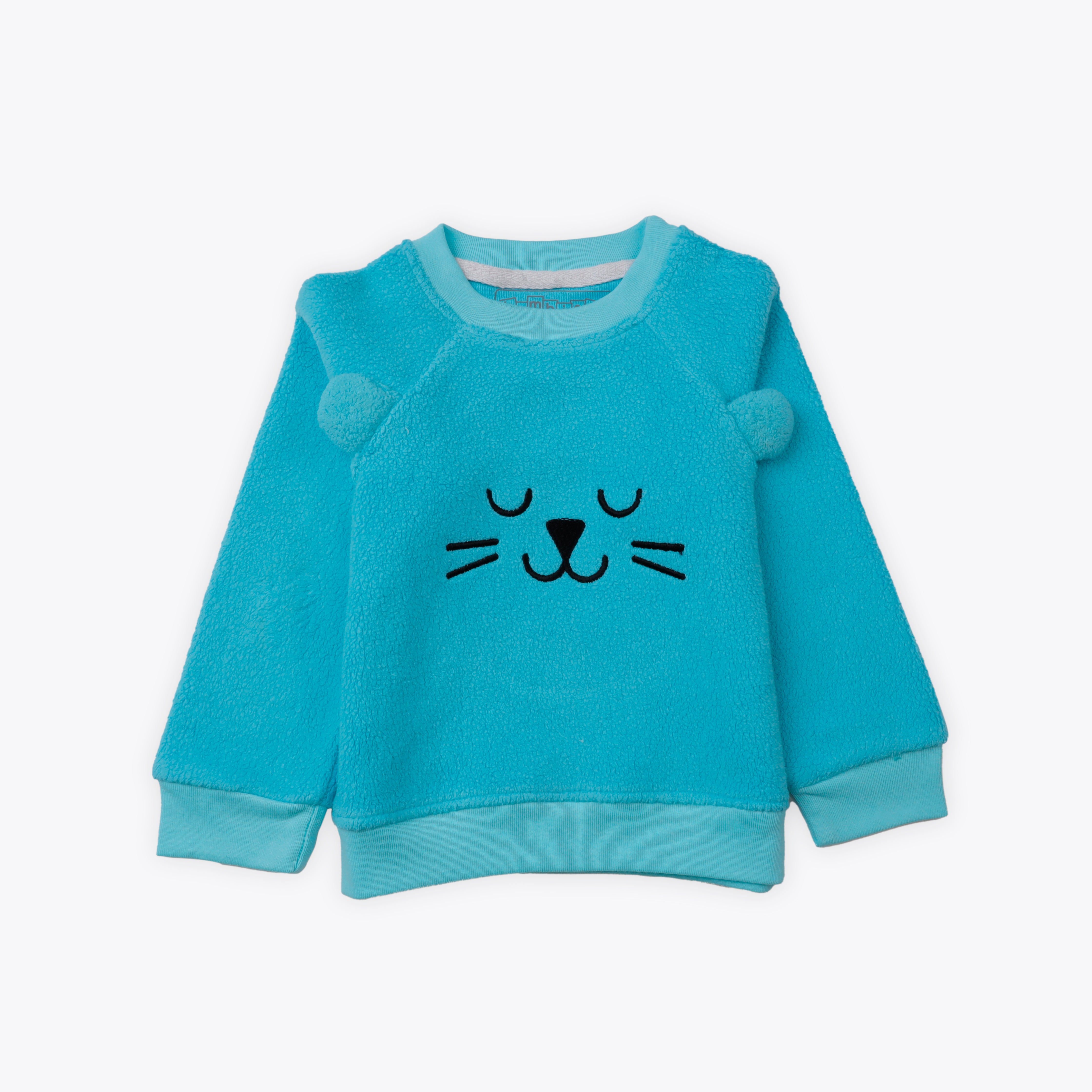Sweatshirt Embroidery Face Sky Blue Infant
