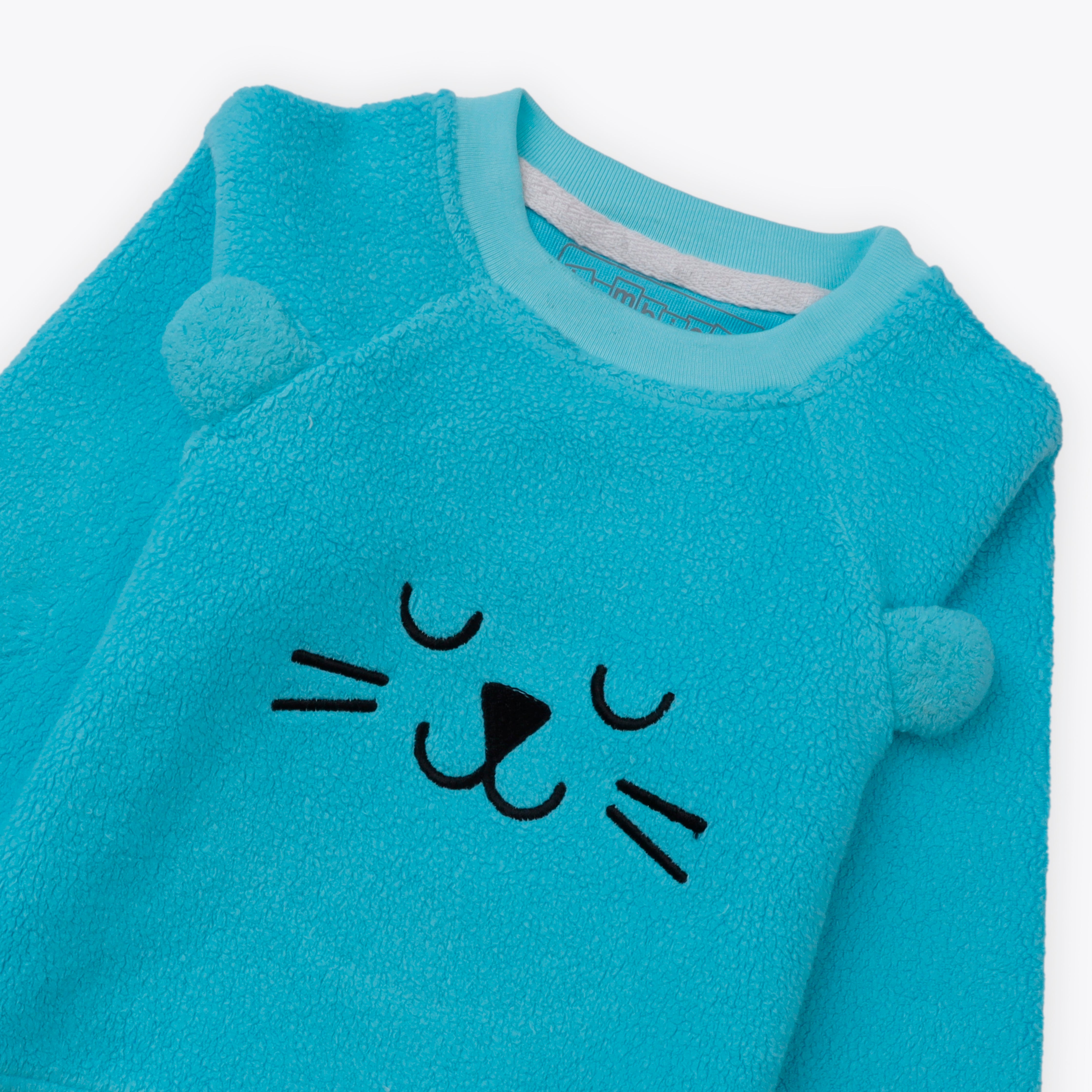 Sweatshirt Embroidery Face Sky Blue Infant