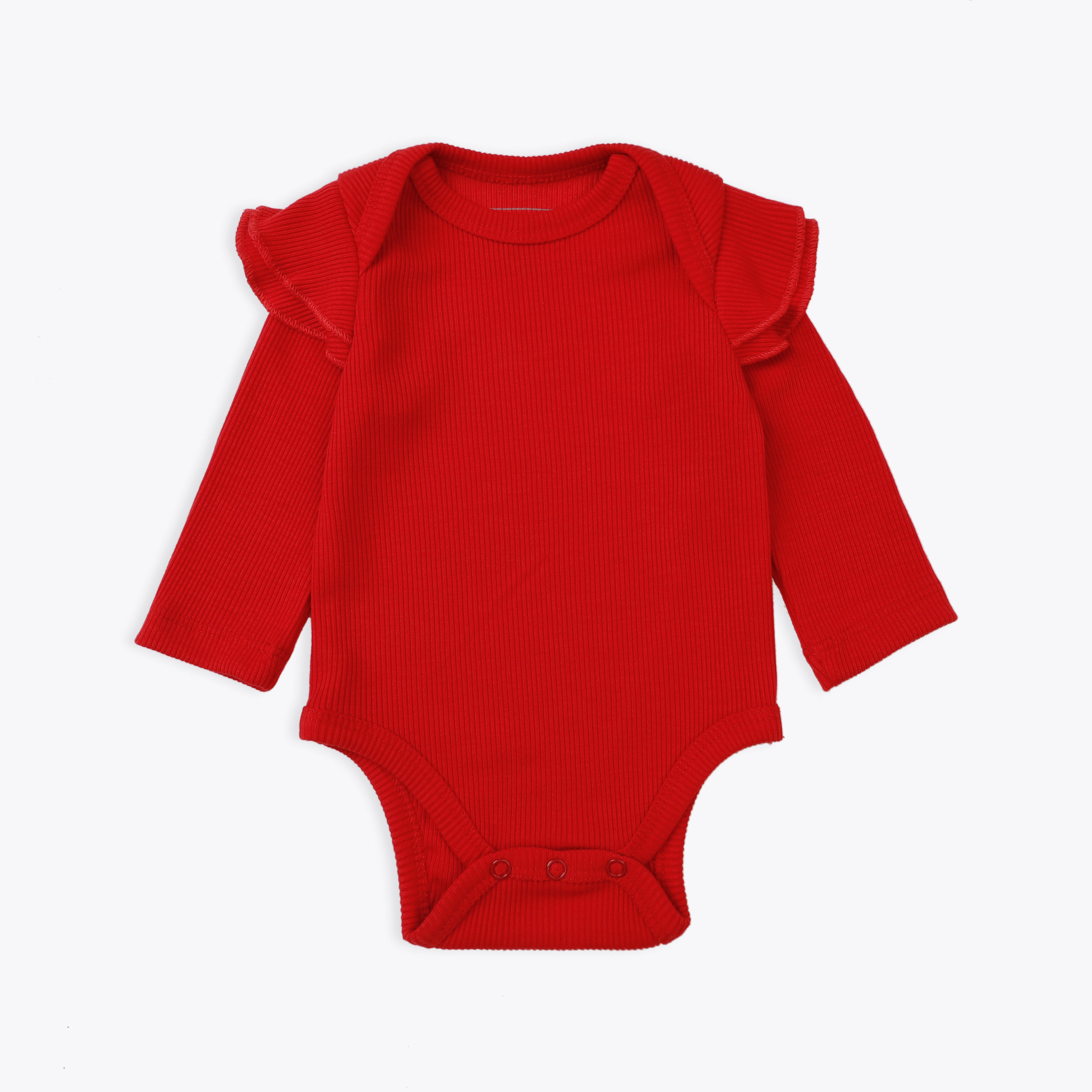 Red Ribbed Bodysuit with Frill Sleeves