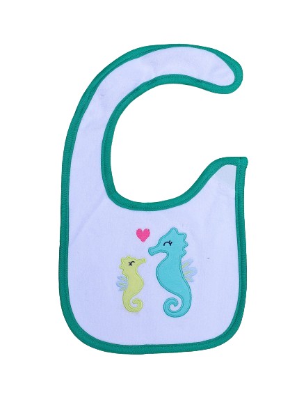 Zubaida's Bib White and Green Sea Horse Theme - Zubaidas Official™