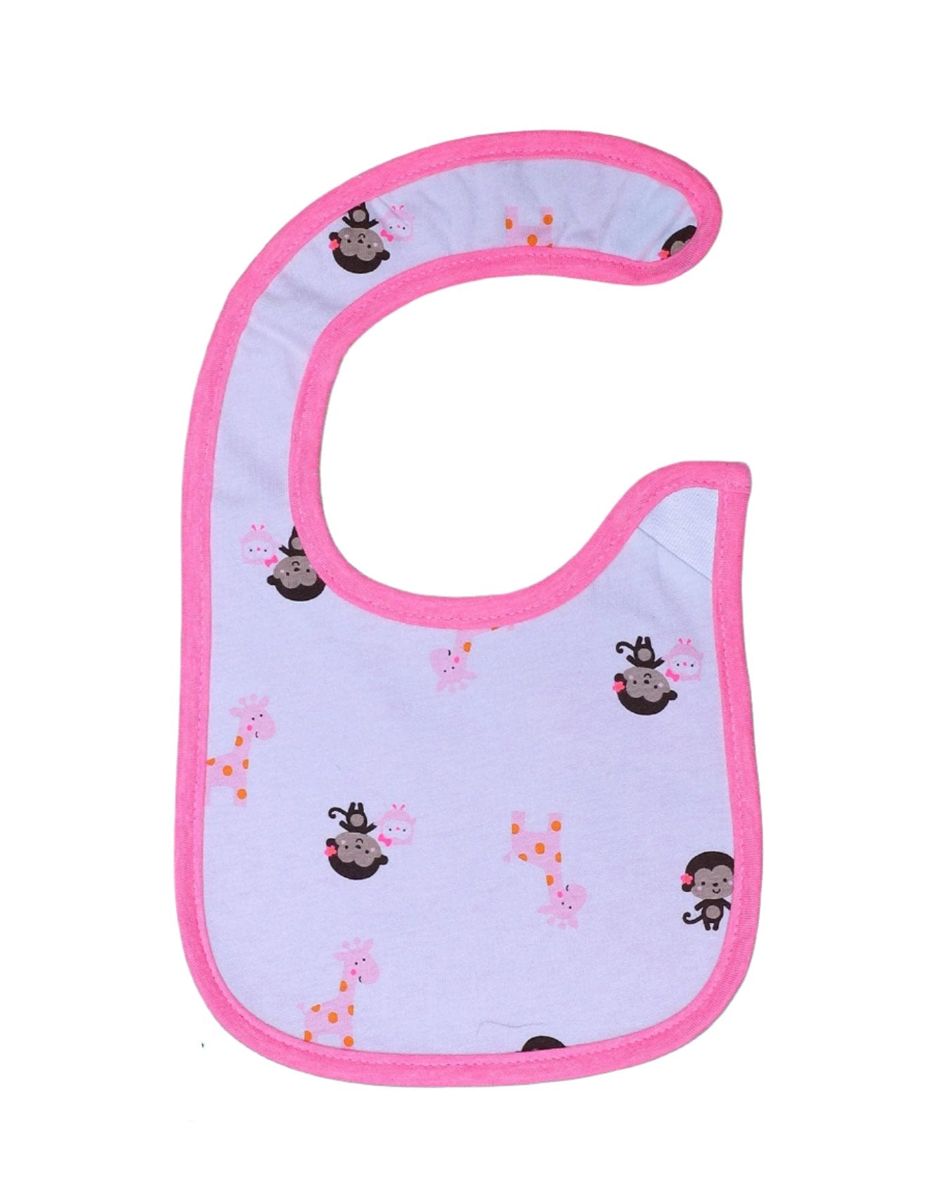 Zubaida's Bib White with Printed Monkey and Giraffe and Pink Back - Zubaidas Official™