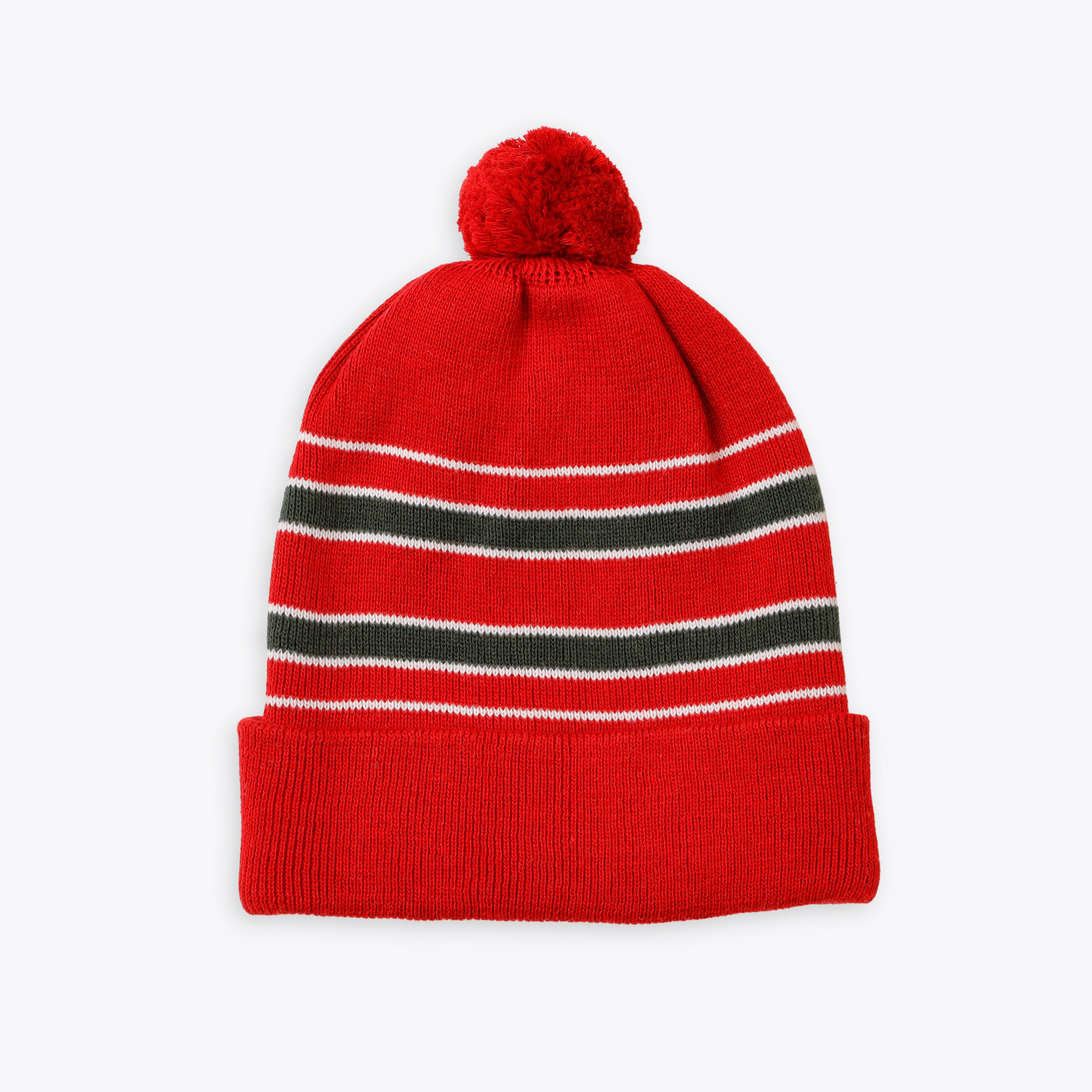 Caps Woolen Red Base With Stripes