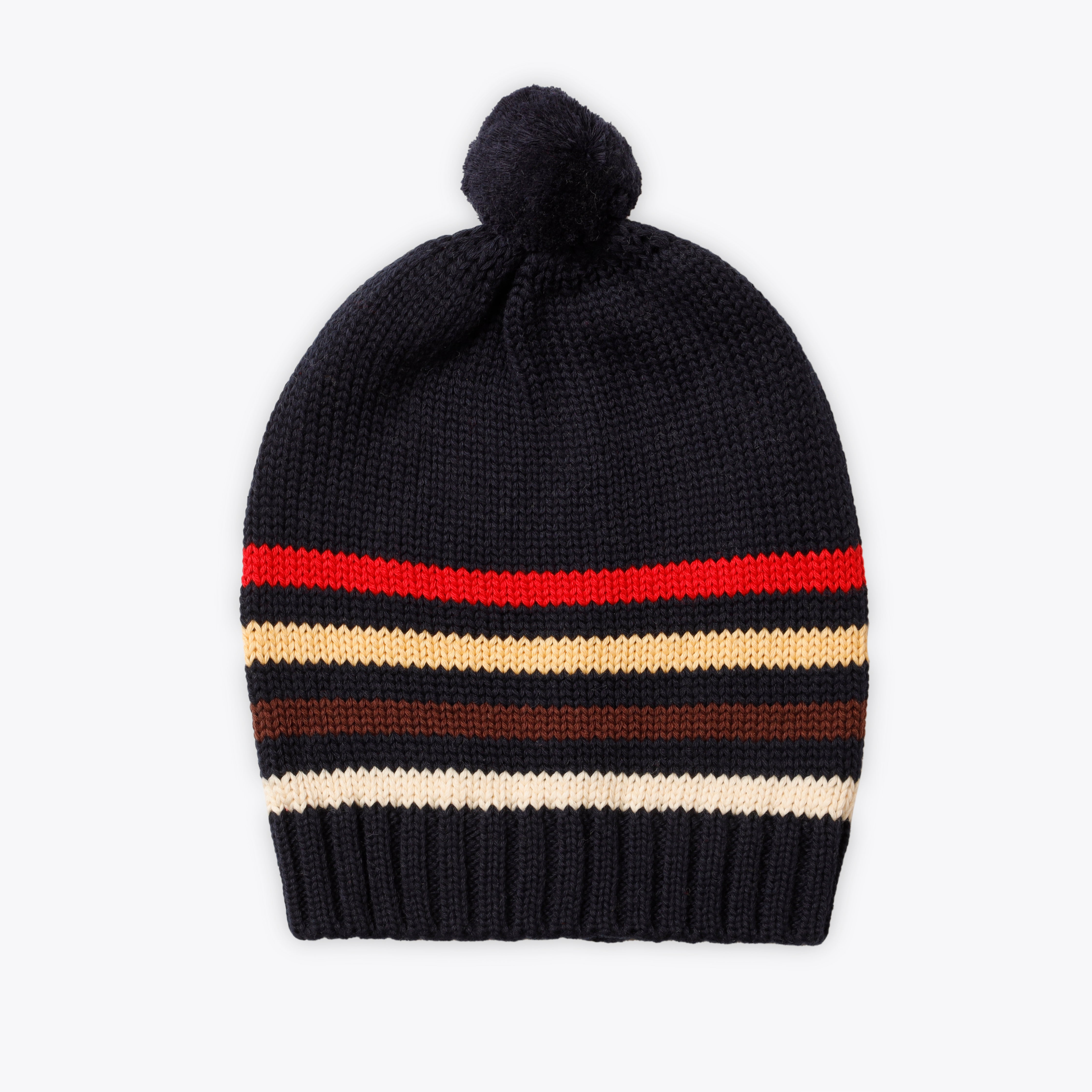 Caps Woolen Black Base with Stripes