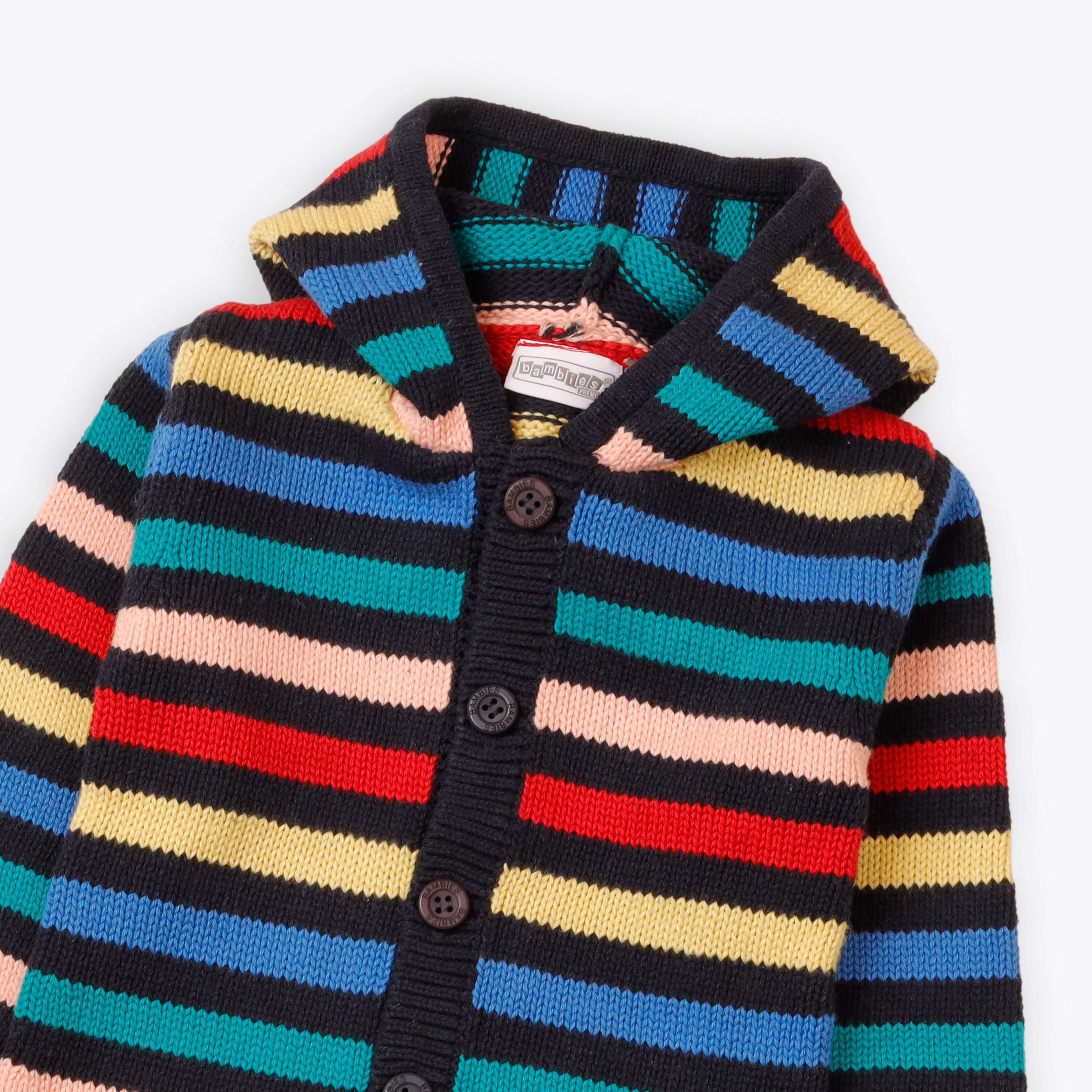 Romper Hooded Black Multi Stripes Infant