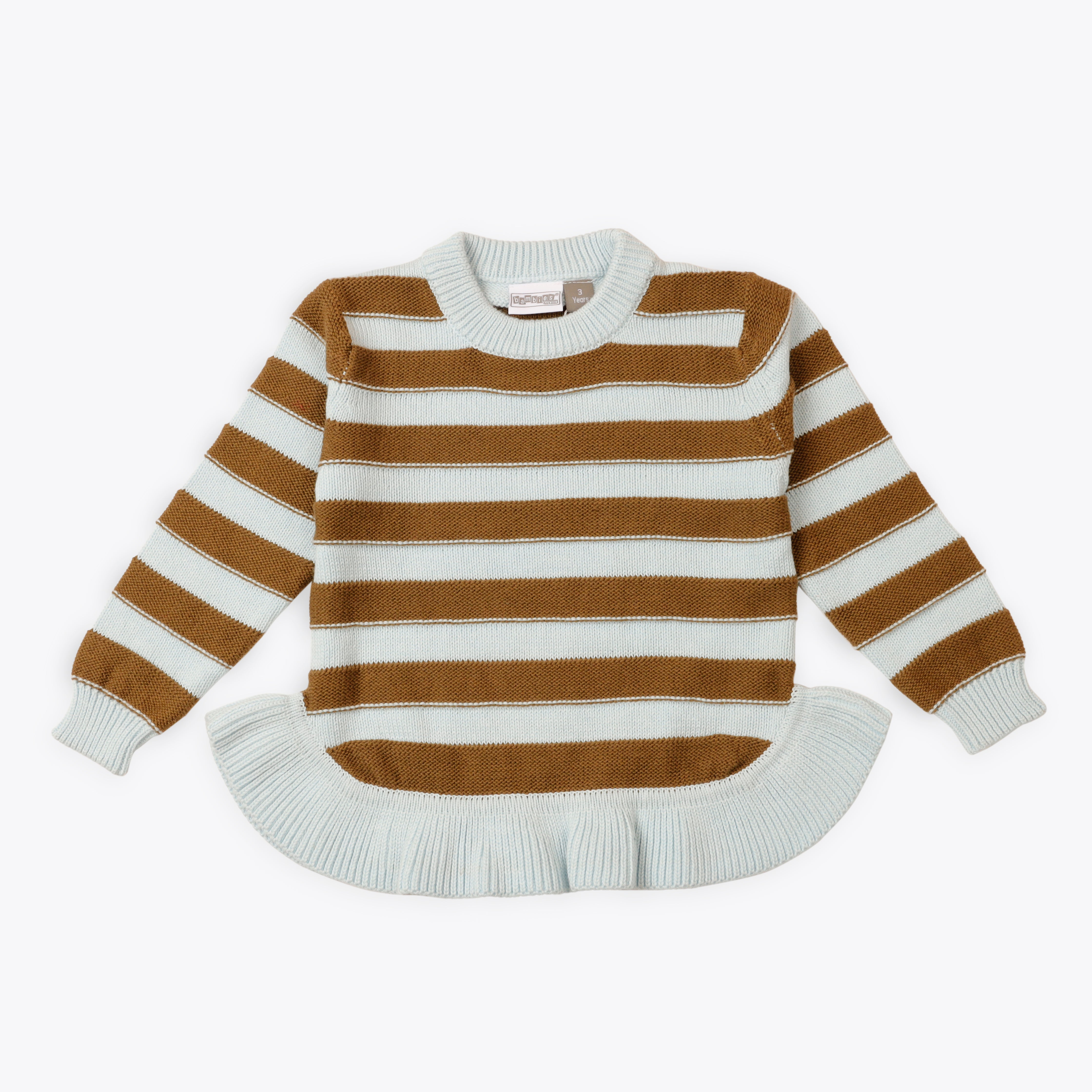 Sweater Round Neck Frill Bottom Brown Base Infant