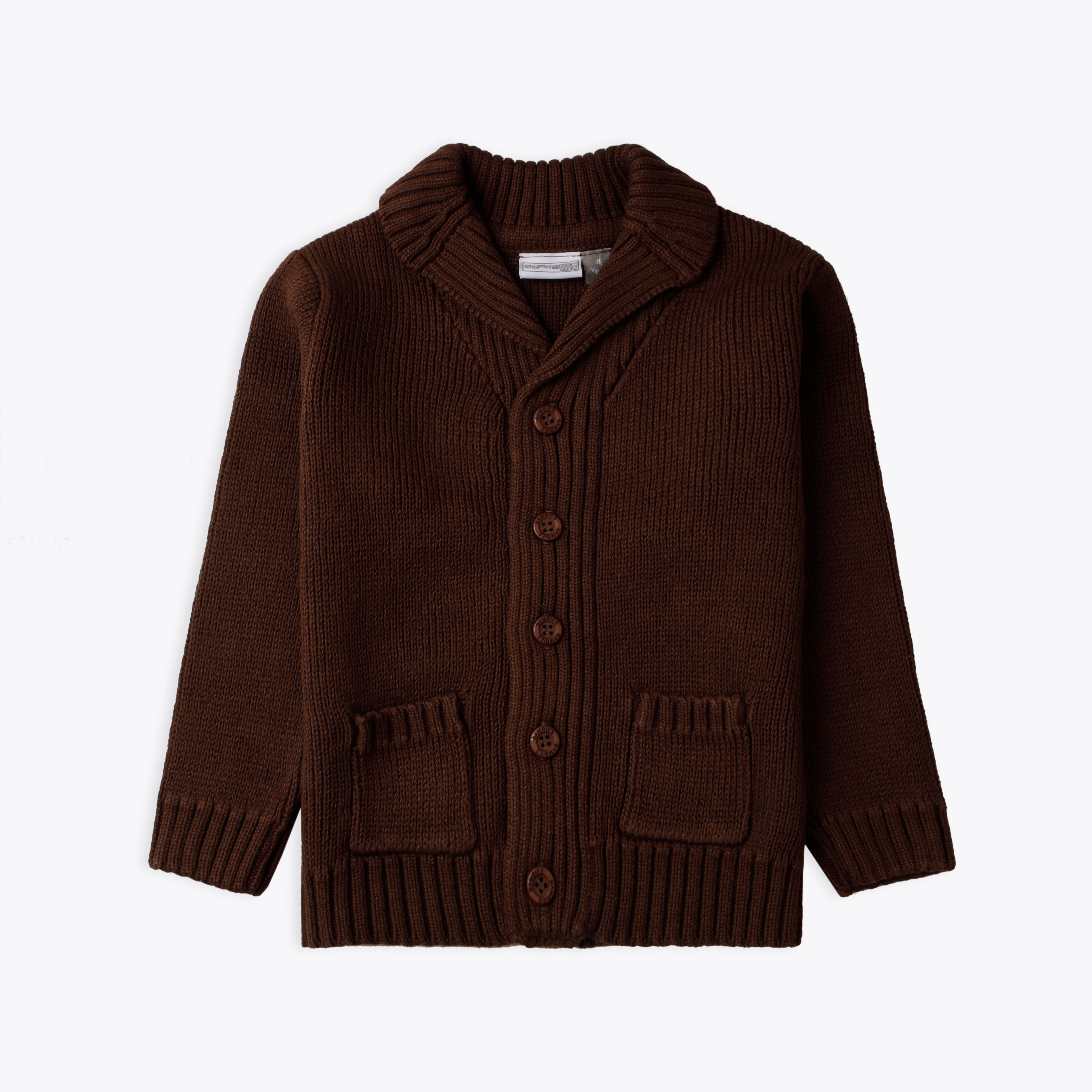 Brown Knit Cardigan with Pockets