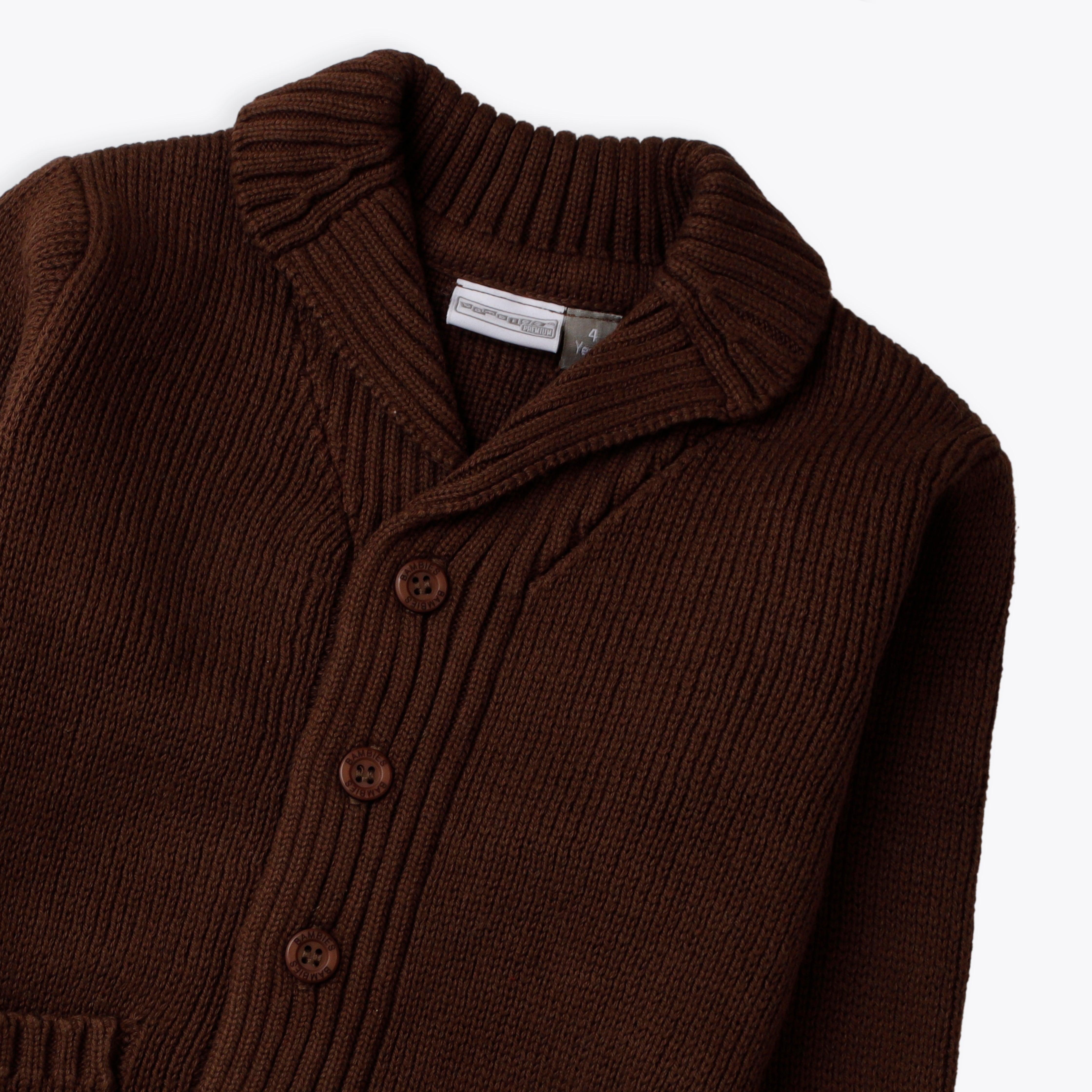 Brown Knit Cardigan with Pockets