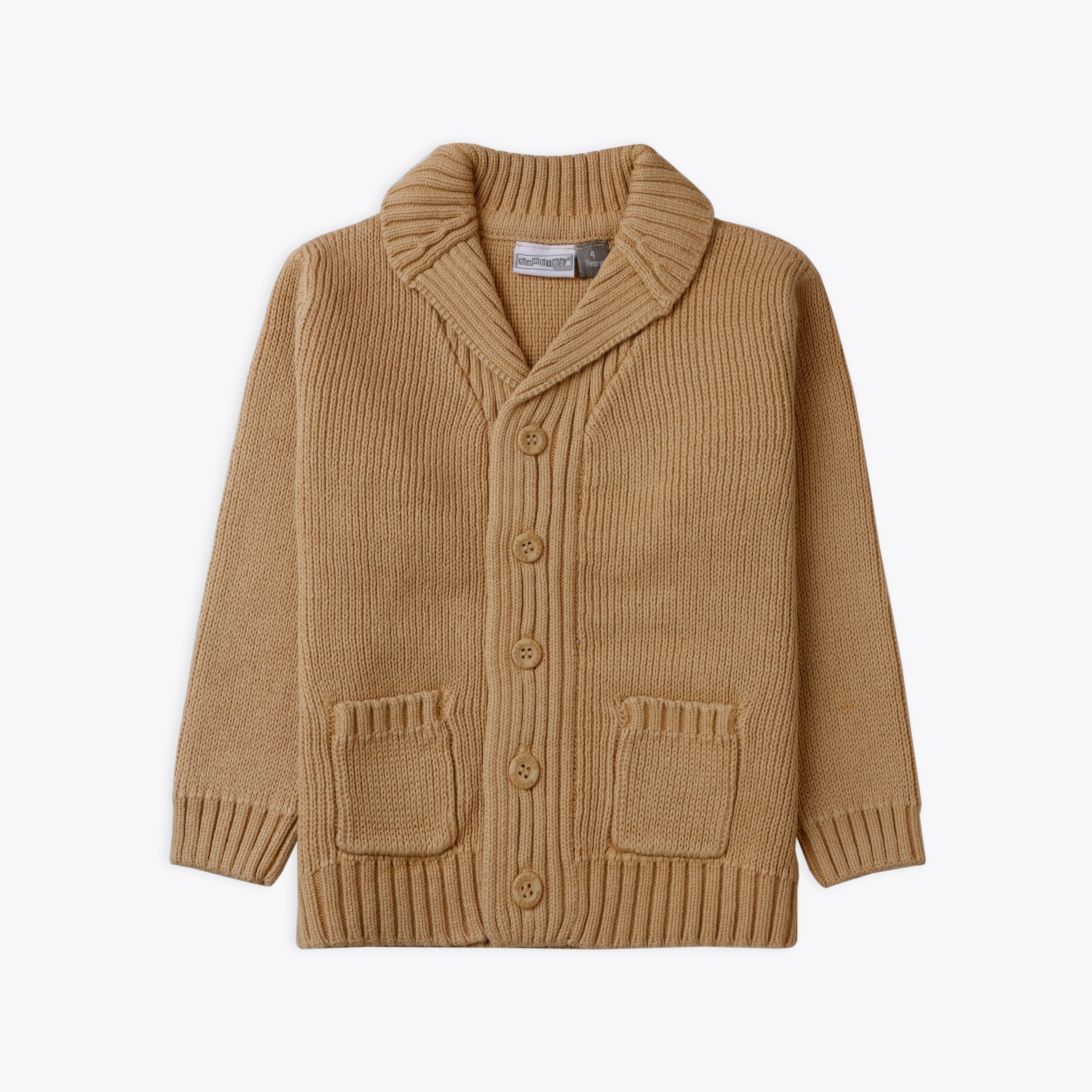 Beige Knit Cardigan with Pockets