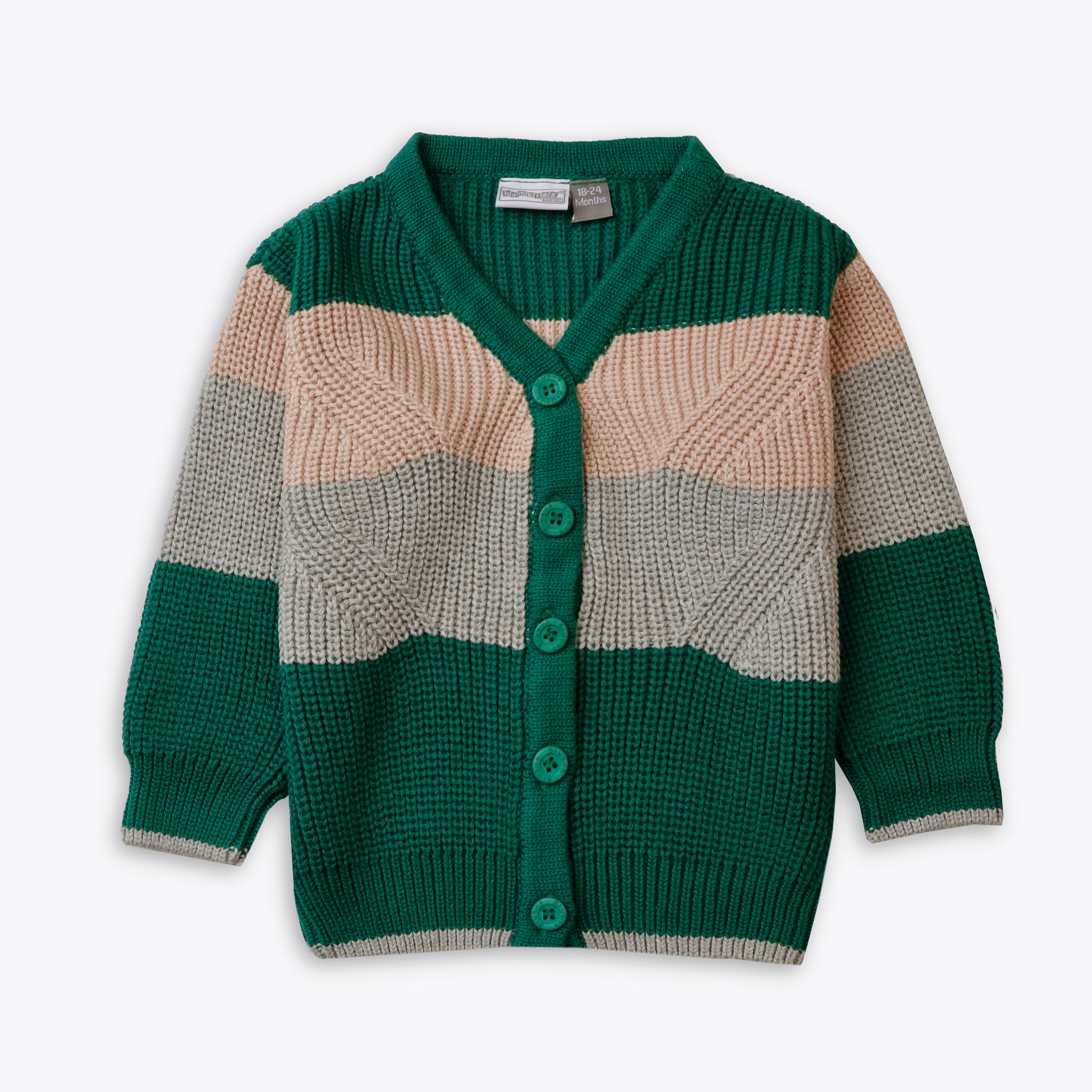 Sweater Button Down Stripes Green Toddler