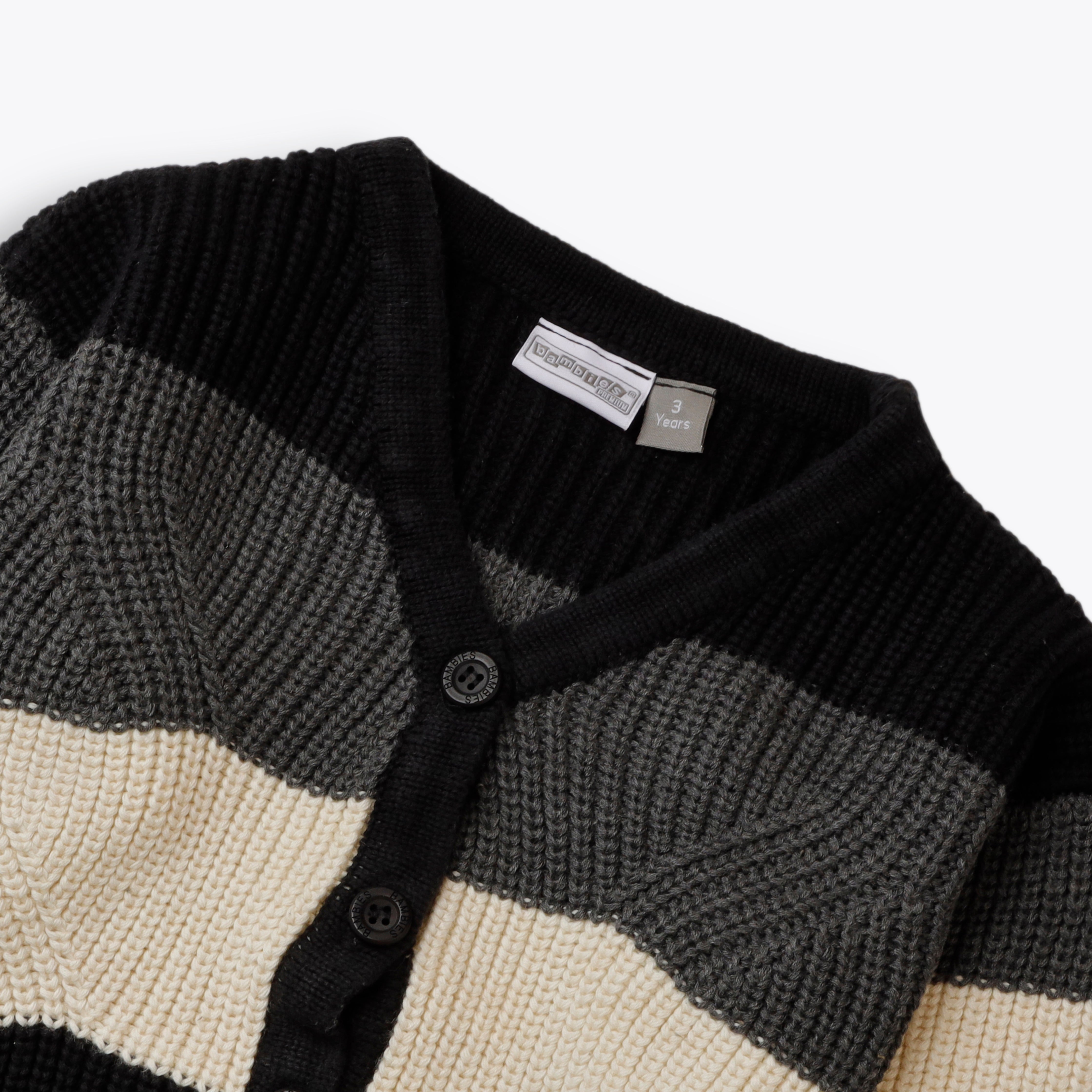 Sweater Button Down Stripes Black Toddler