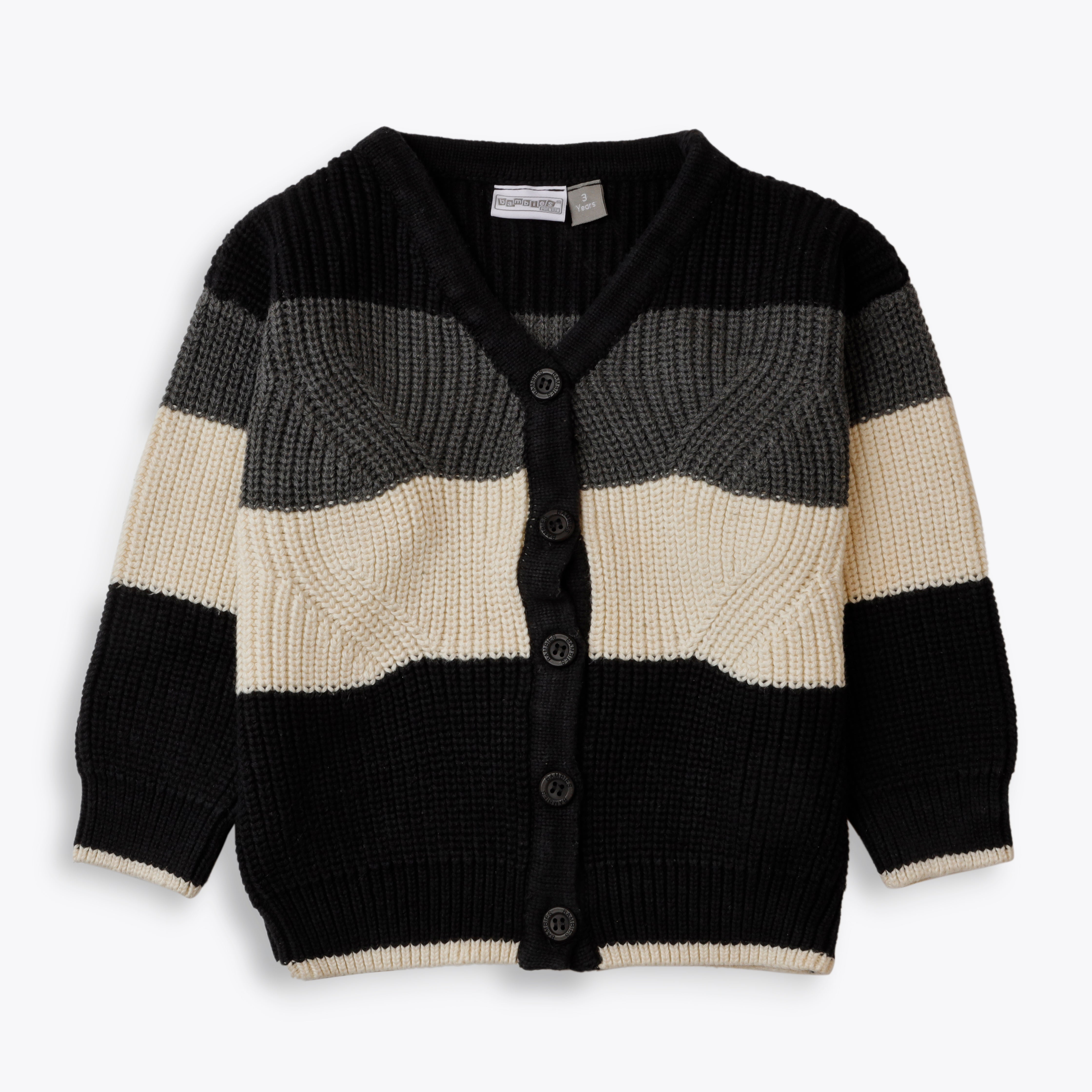 Sweater Button Down Stripes Black Toddler