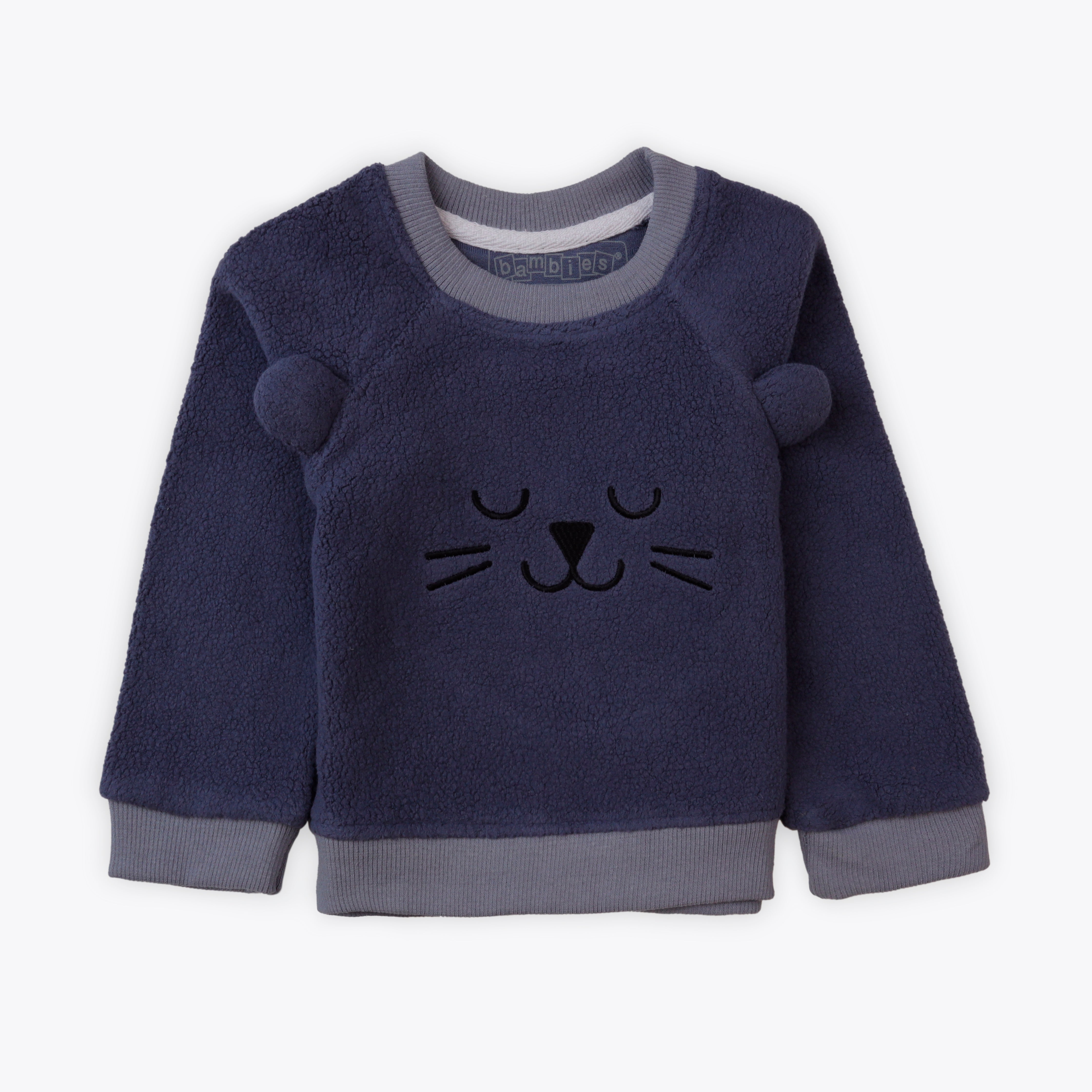 Sweatshirt Embroidery Face Dark Grey Infant