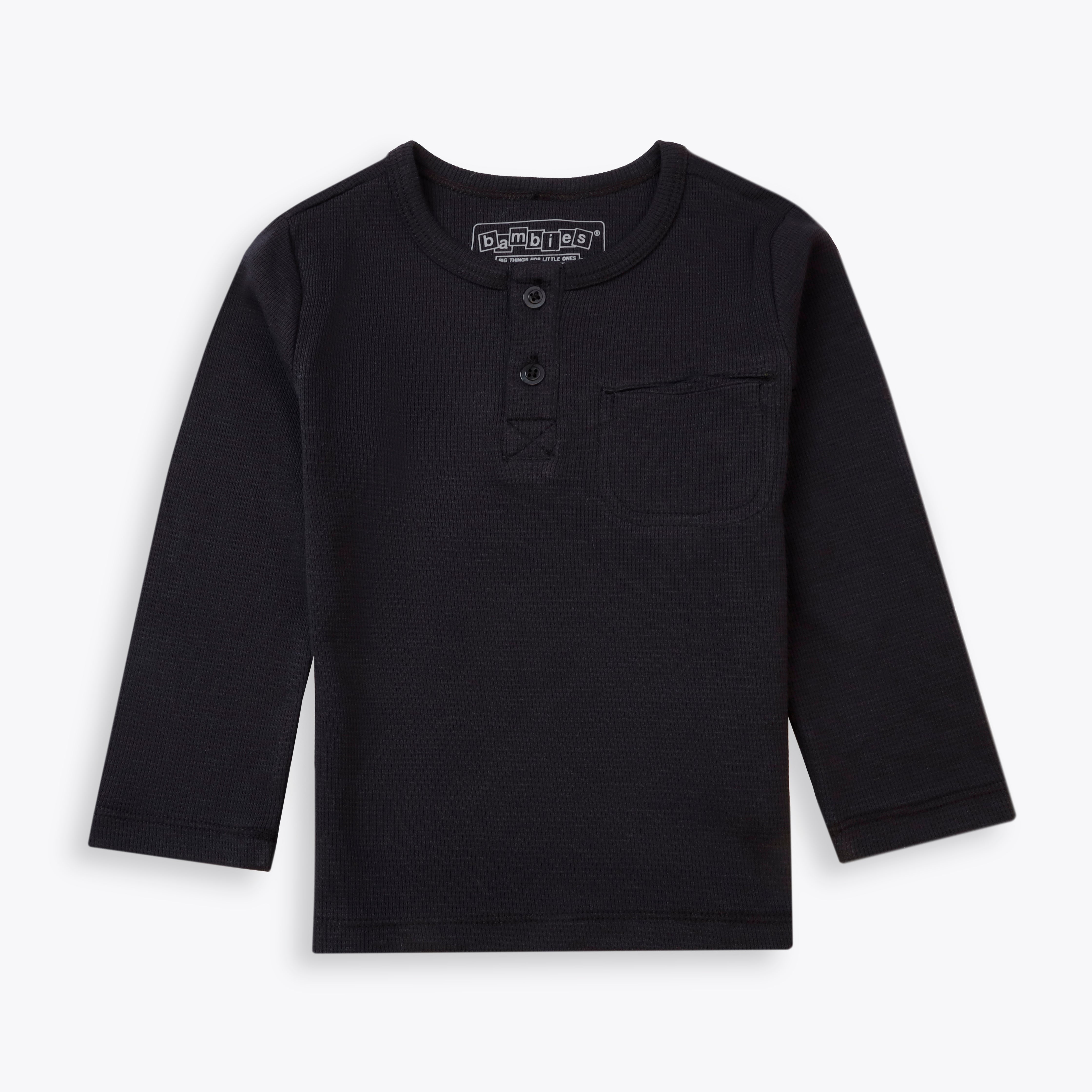 Black Henley Top with Button Detail