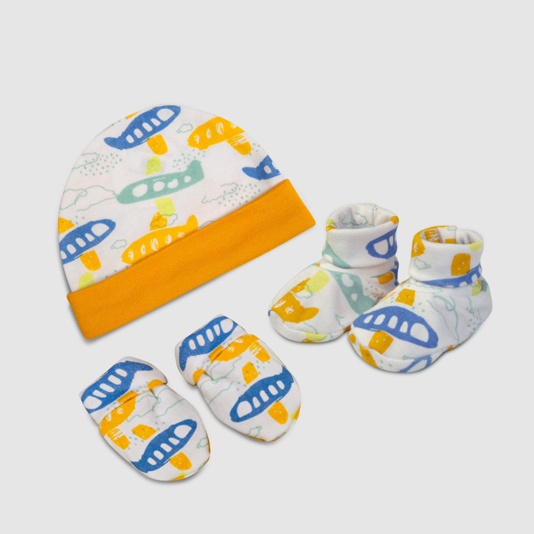 Cap, Mitten & Bootie Set Mustard Pilots