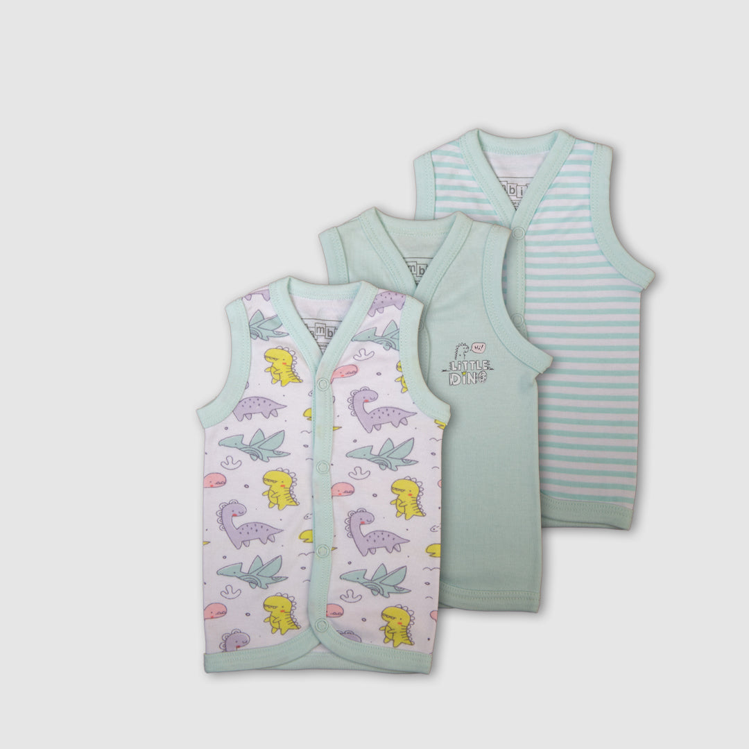 Vest Set of 3 Baby Blue Dino World