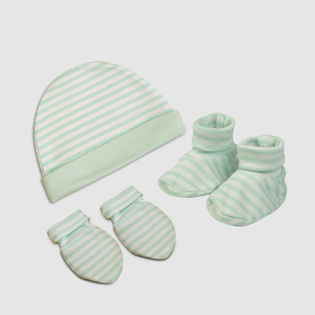Cap, Mitten & Bootie Set Baby Blue Dino World