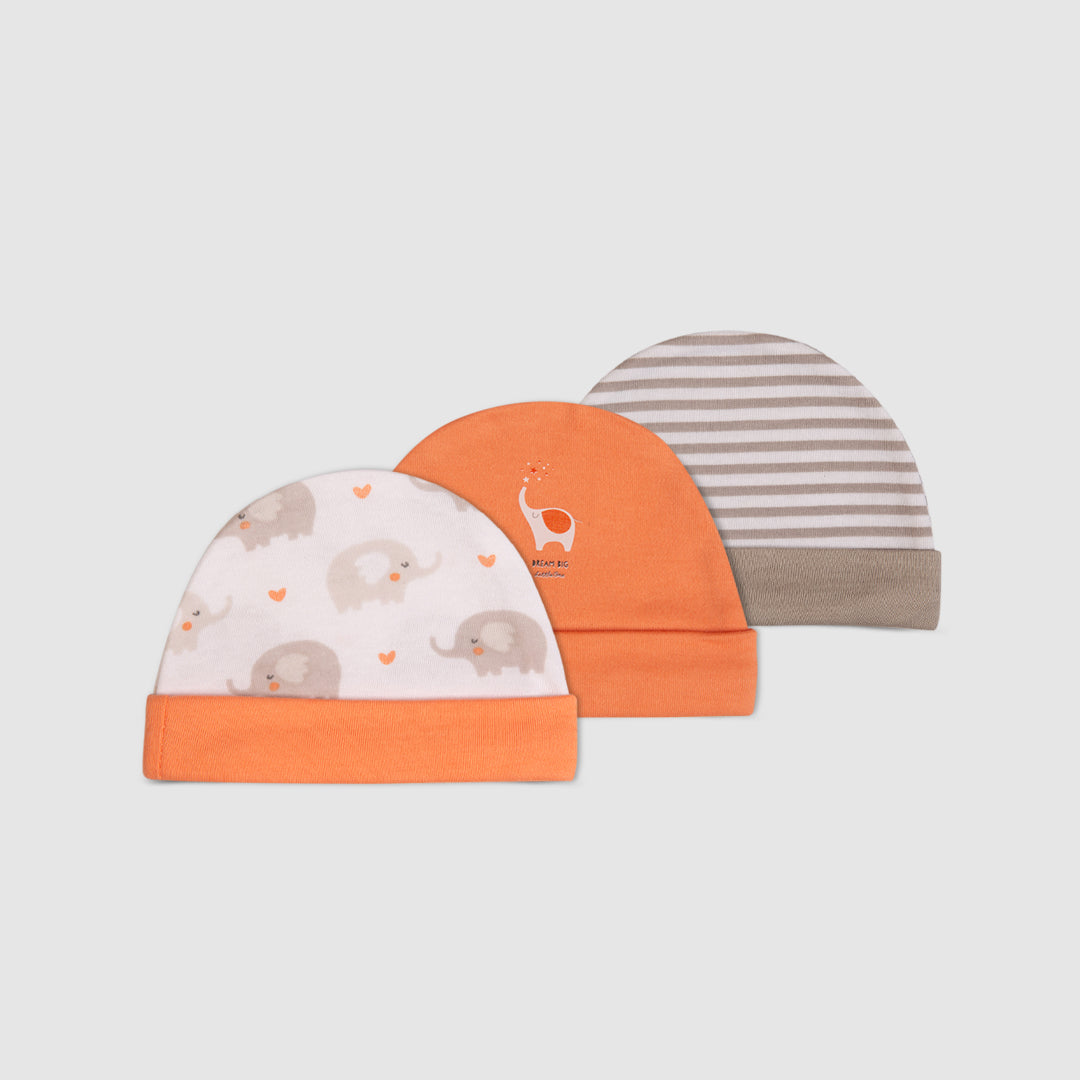 Cap Set of 3 Peach Elephant
