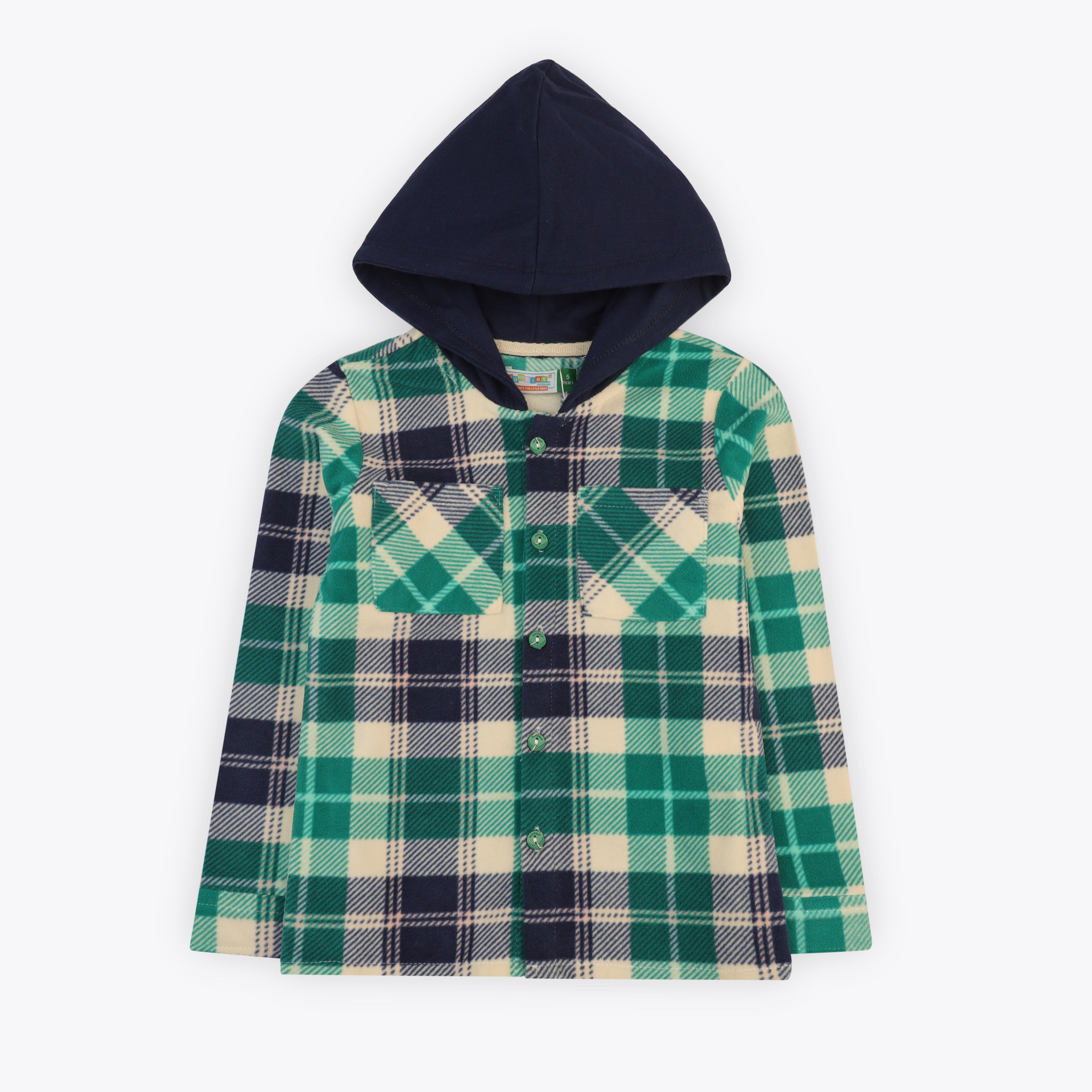 Shirt Hooded Contrast Green Check Infant