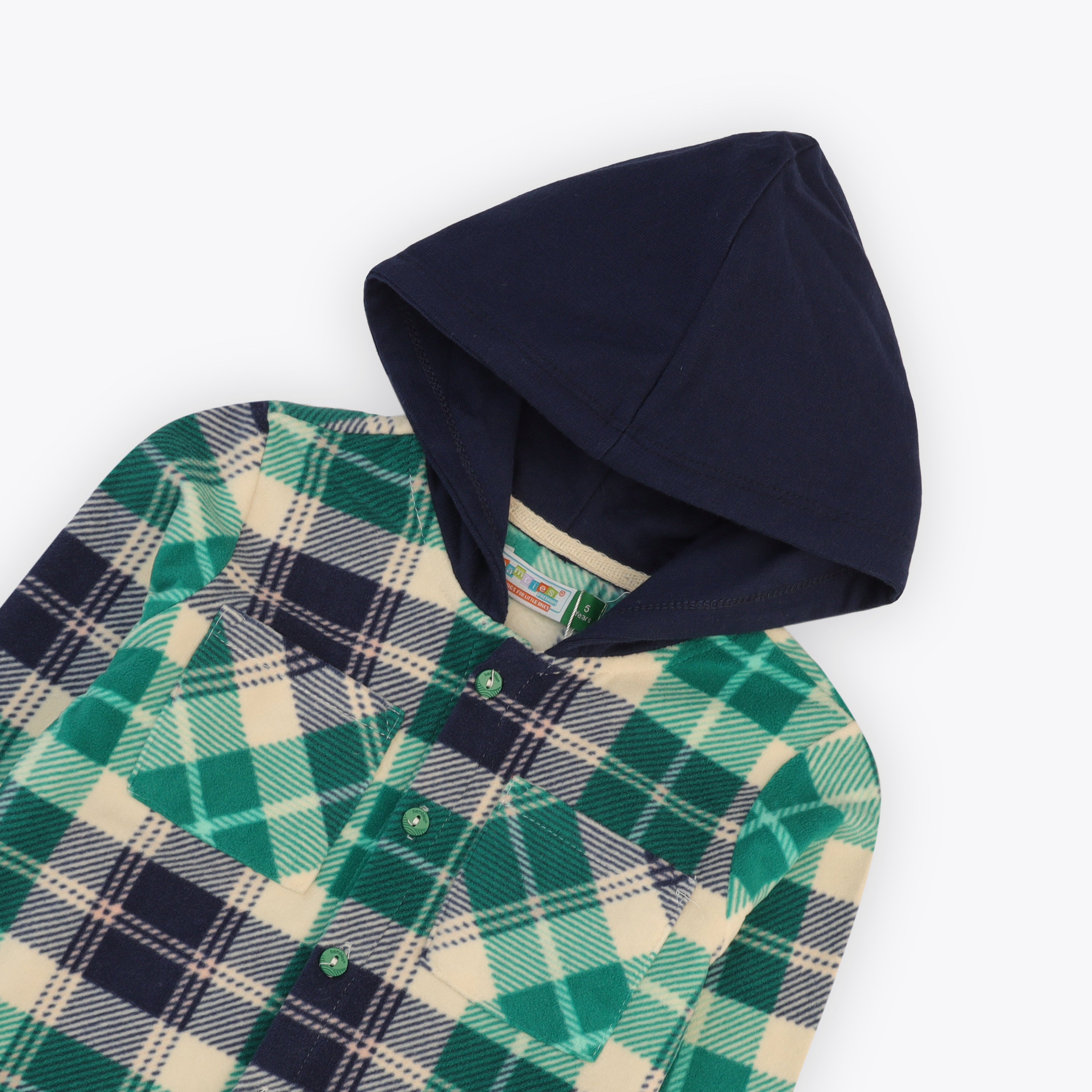 Shirt Hooded Contrast Green Check Infant