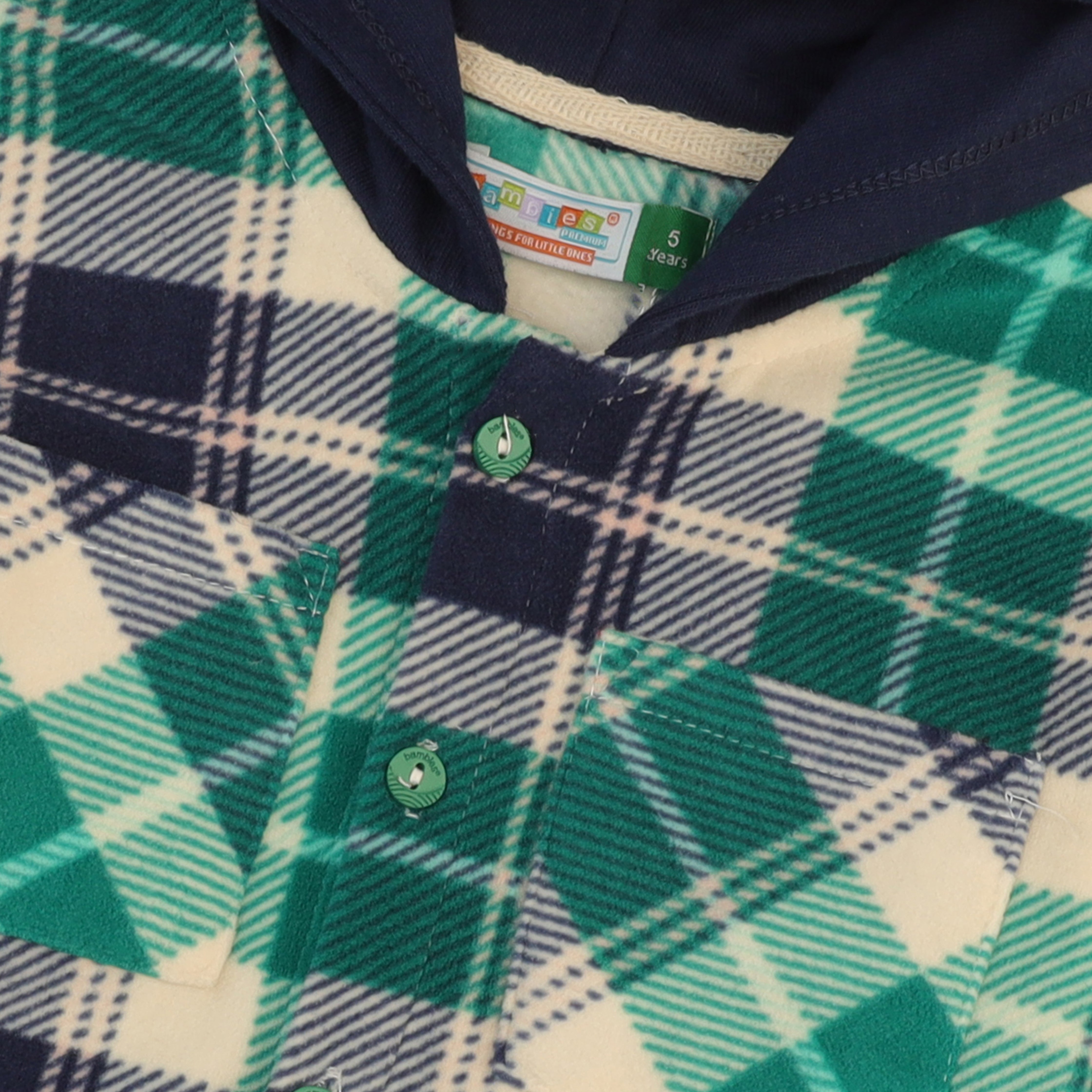 Shirt Hooded Contrast Green Check Infant