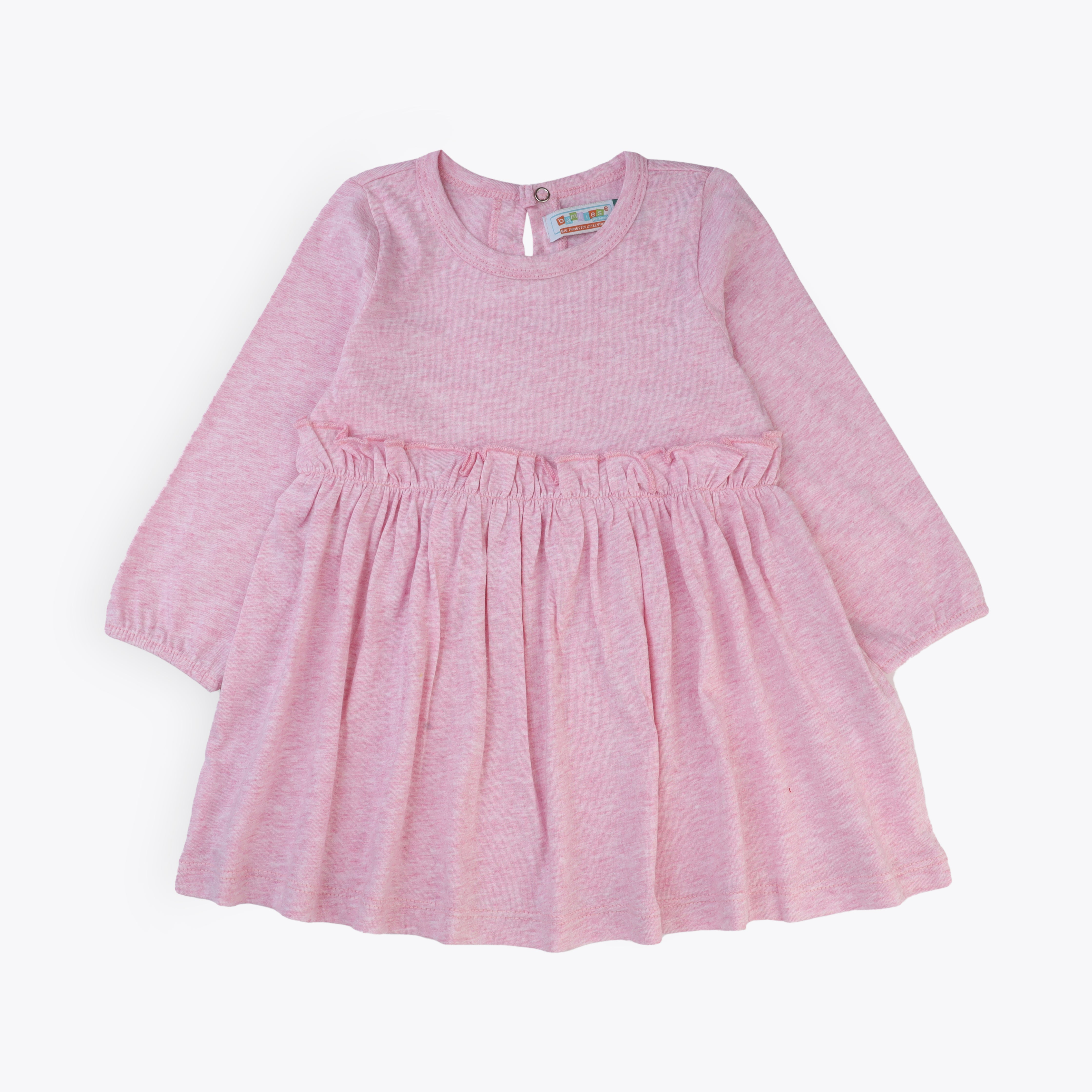 Frock Full sleeves Front Bow Sahaded Pink