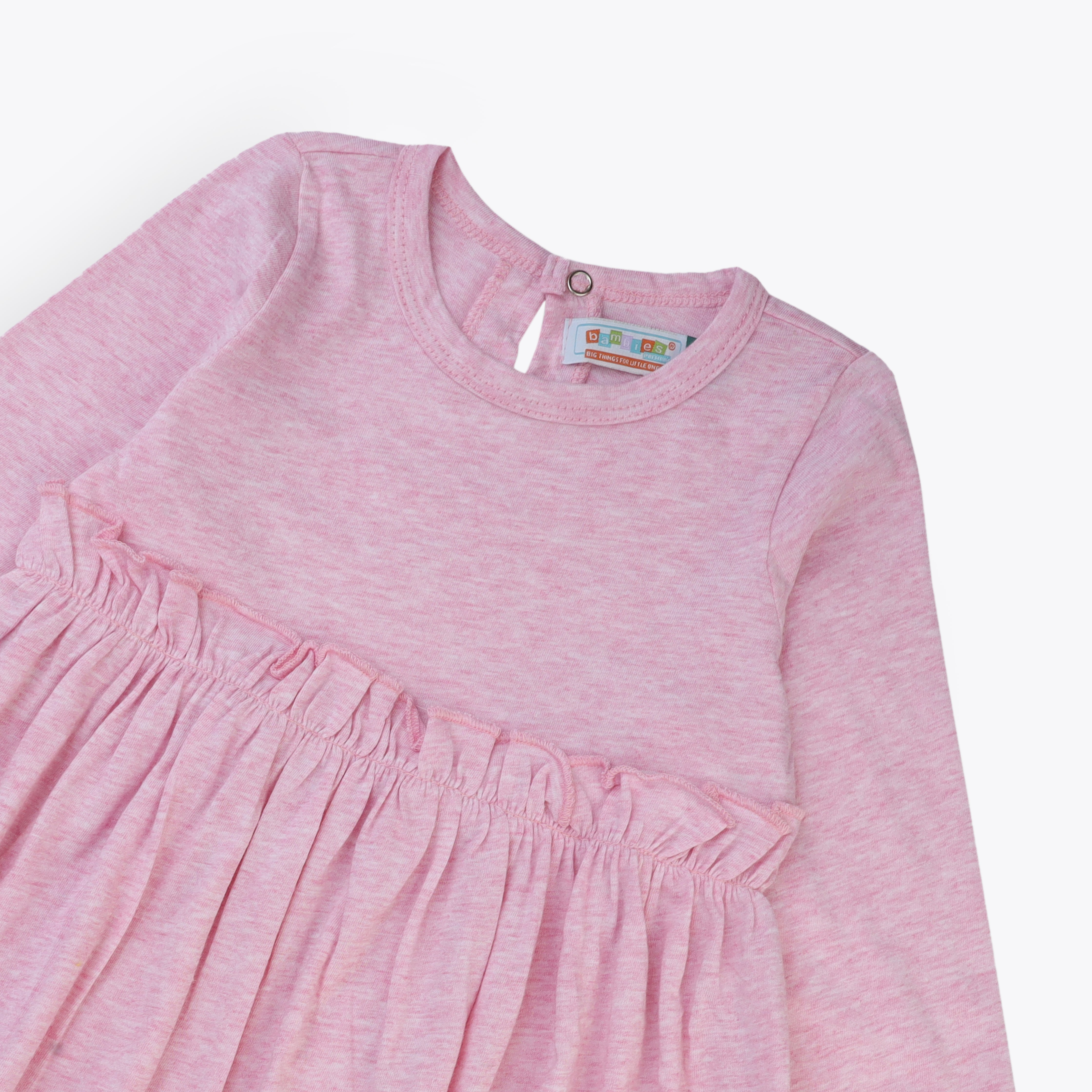 Frock Full sleeves Front Bow Sahaded Pink