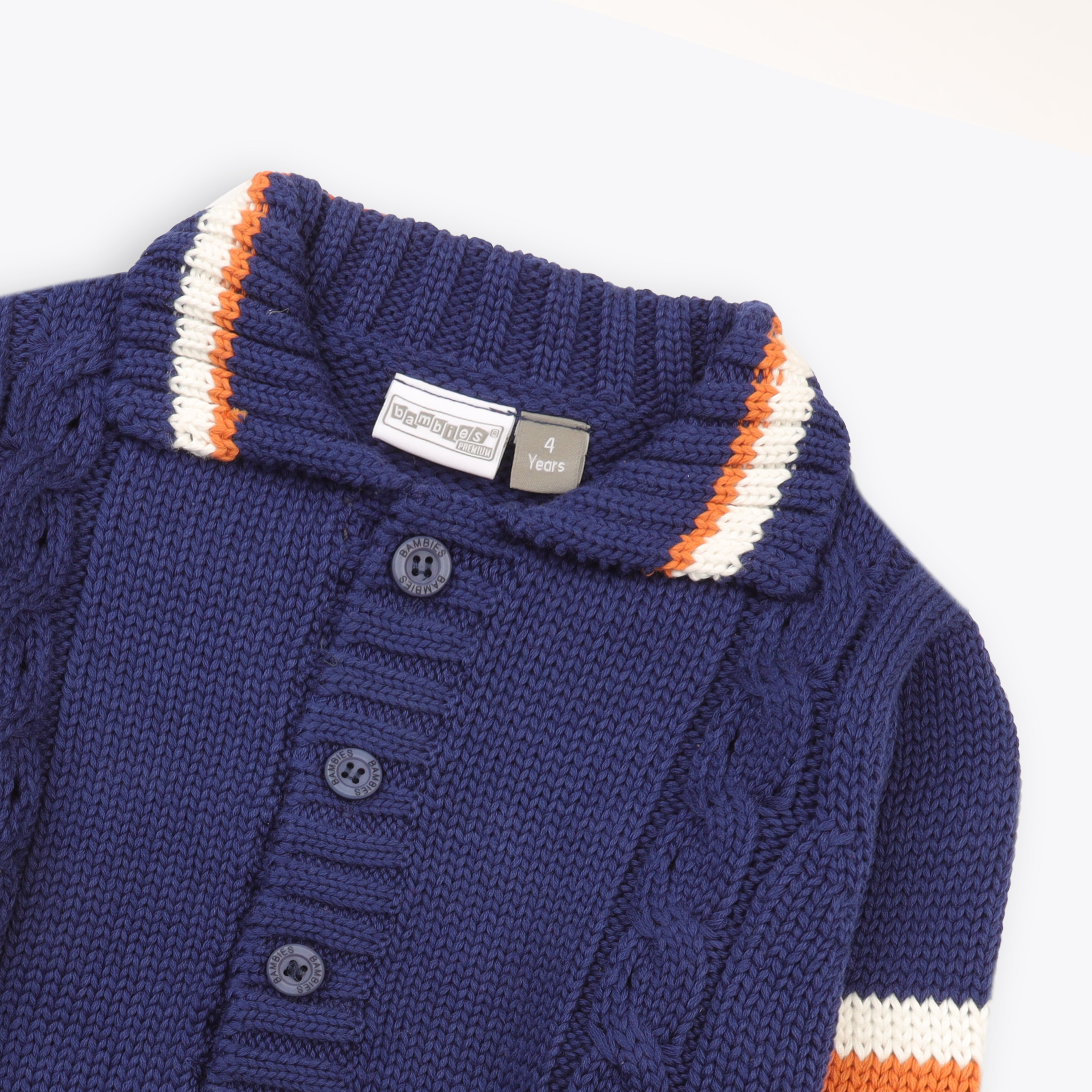Sweater Front Button Navy Blue Base Stripes Toddler
