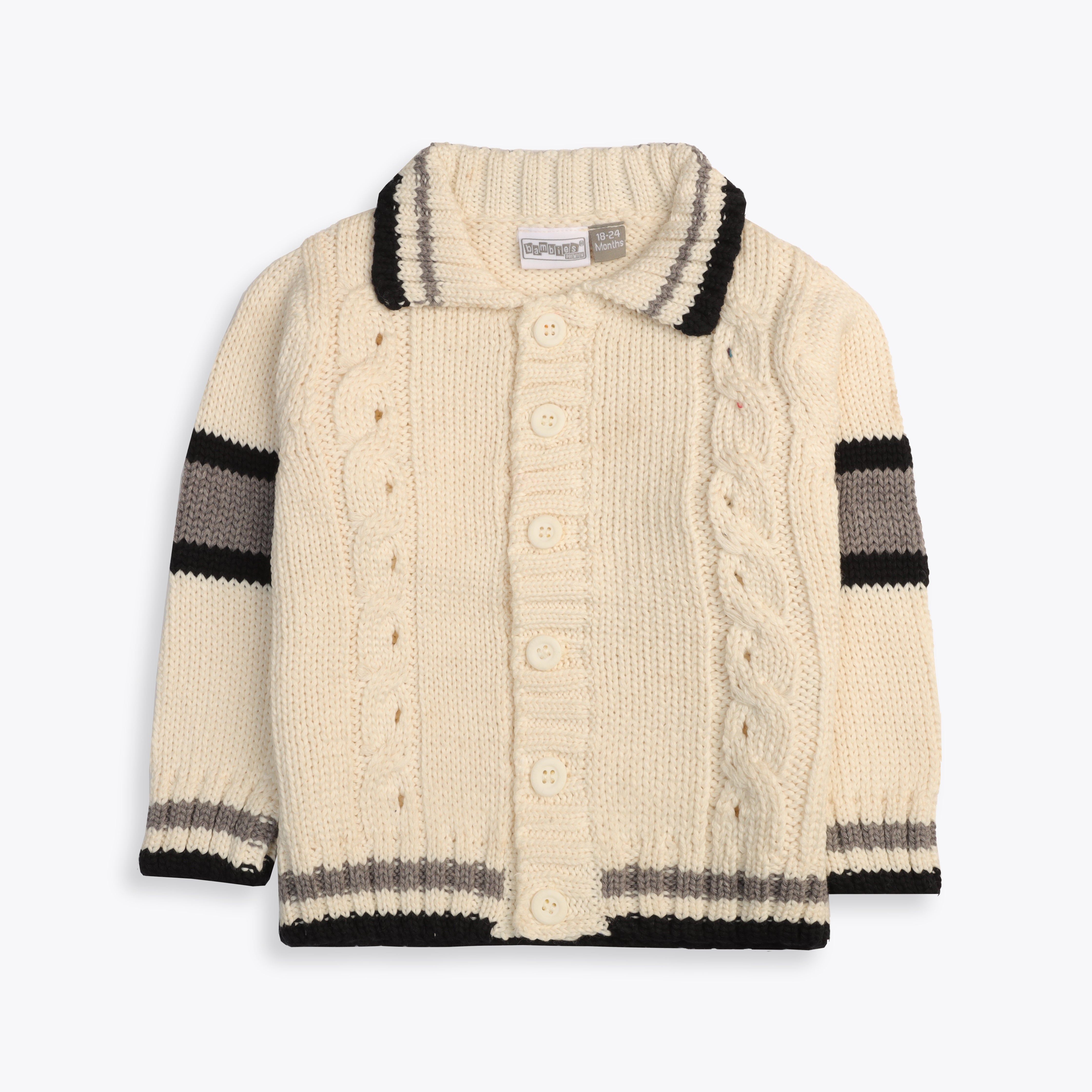 Sweater Front Button Off White Base Stripes Toddler