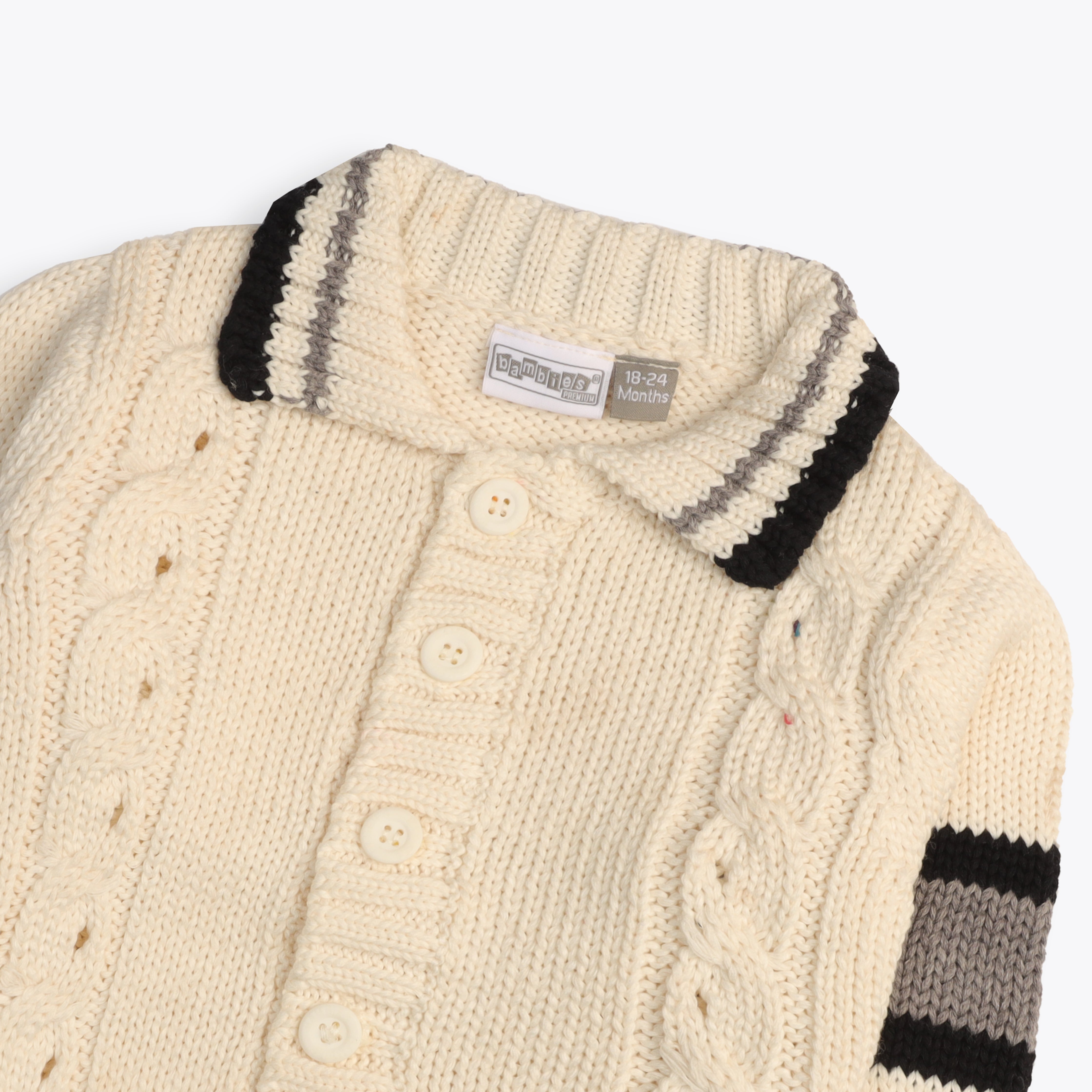 Sweater Front Button Off White Base Stripes Toddler