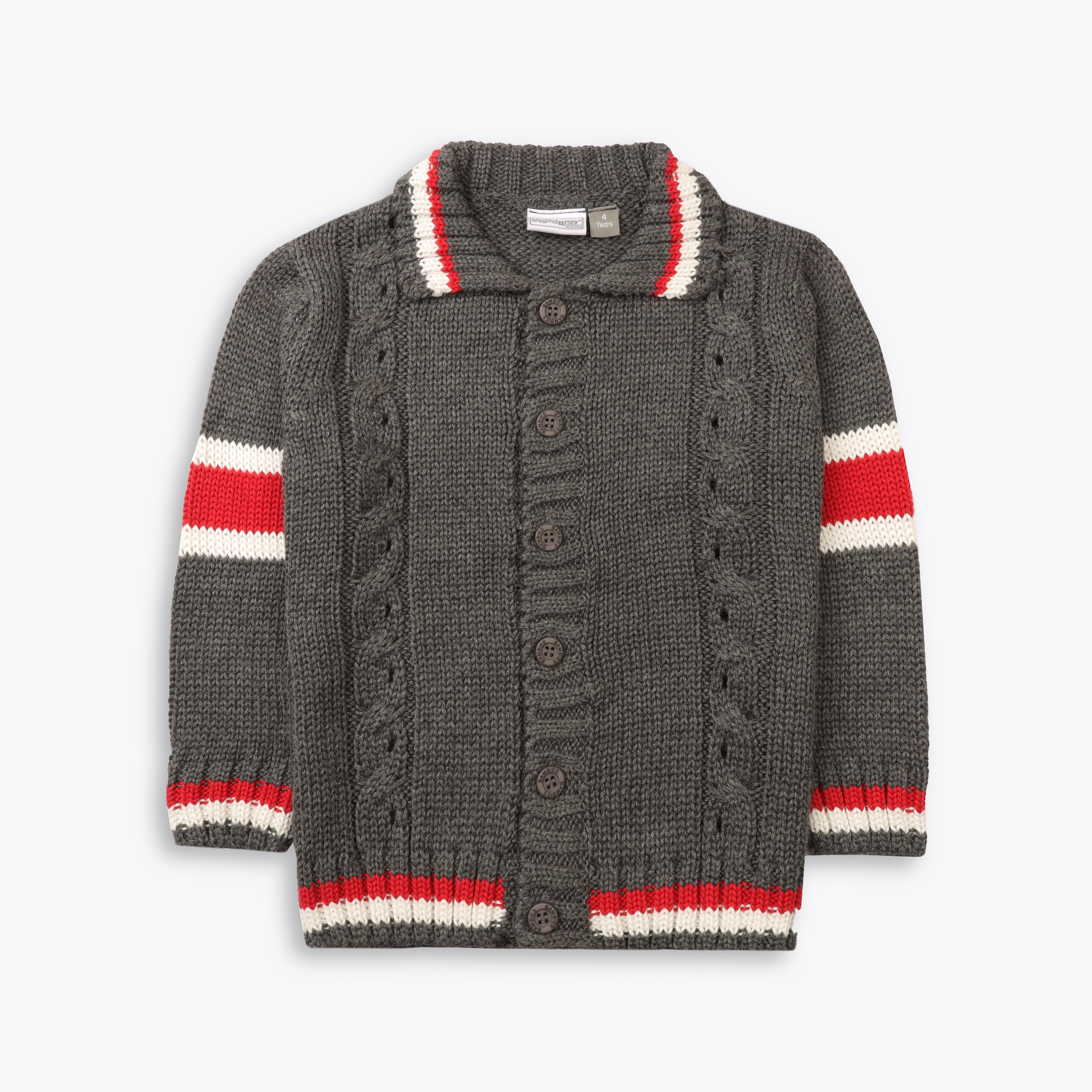 Sweater Front Button Charcoal Base Stripes Toddler