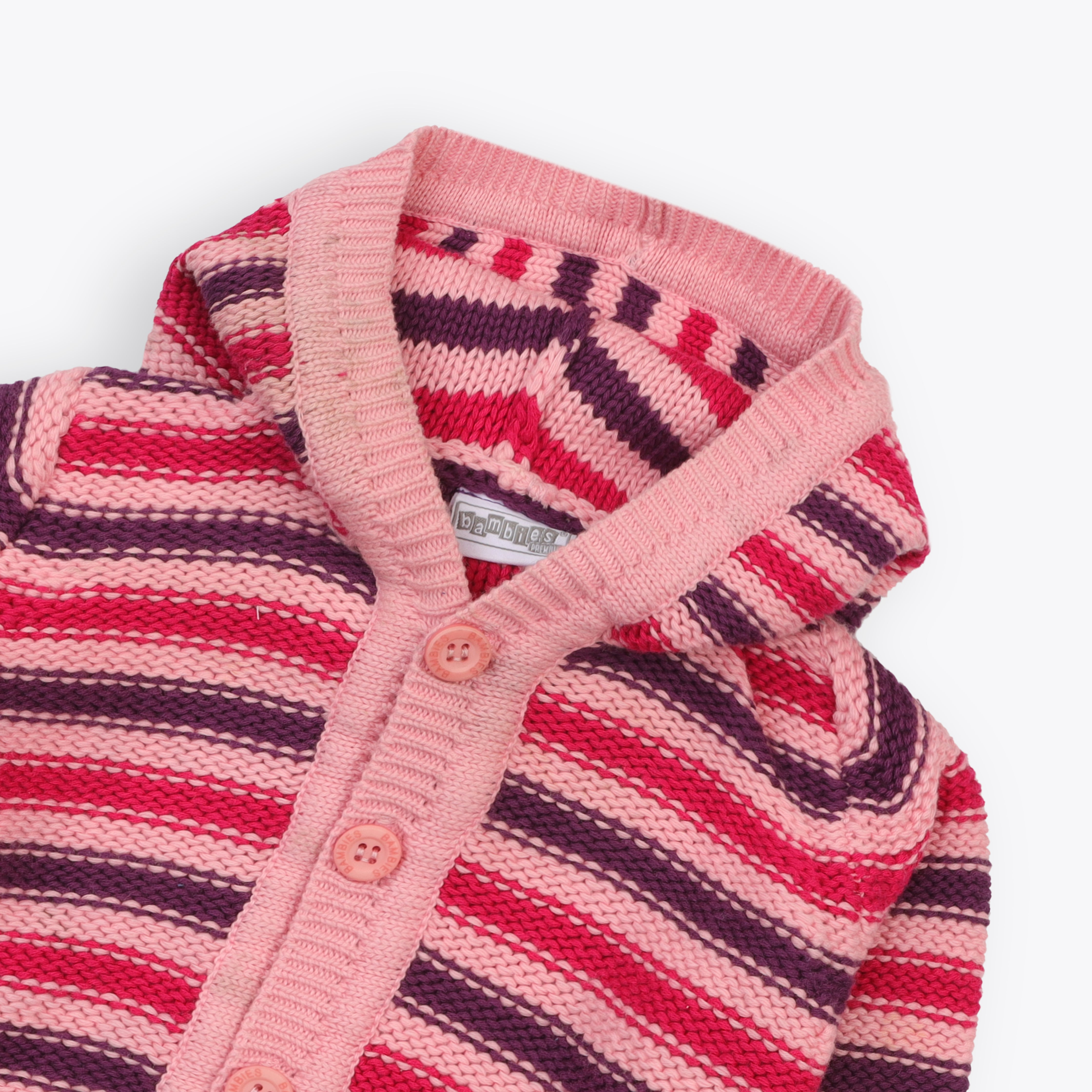 Sweater Hooded Pink Base Stripes