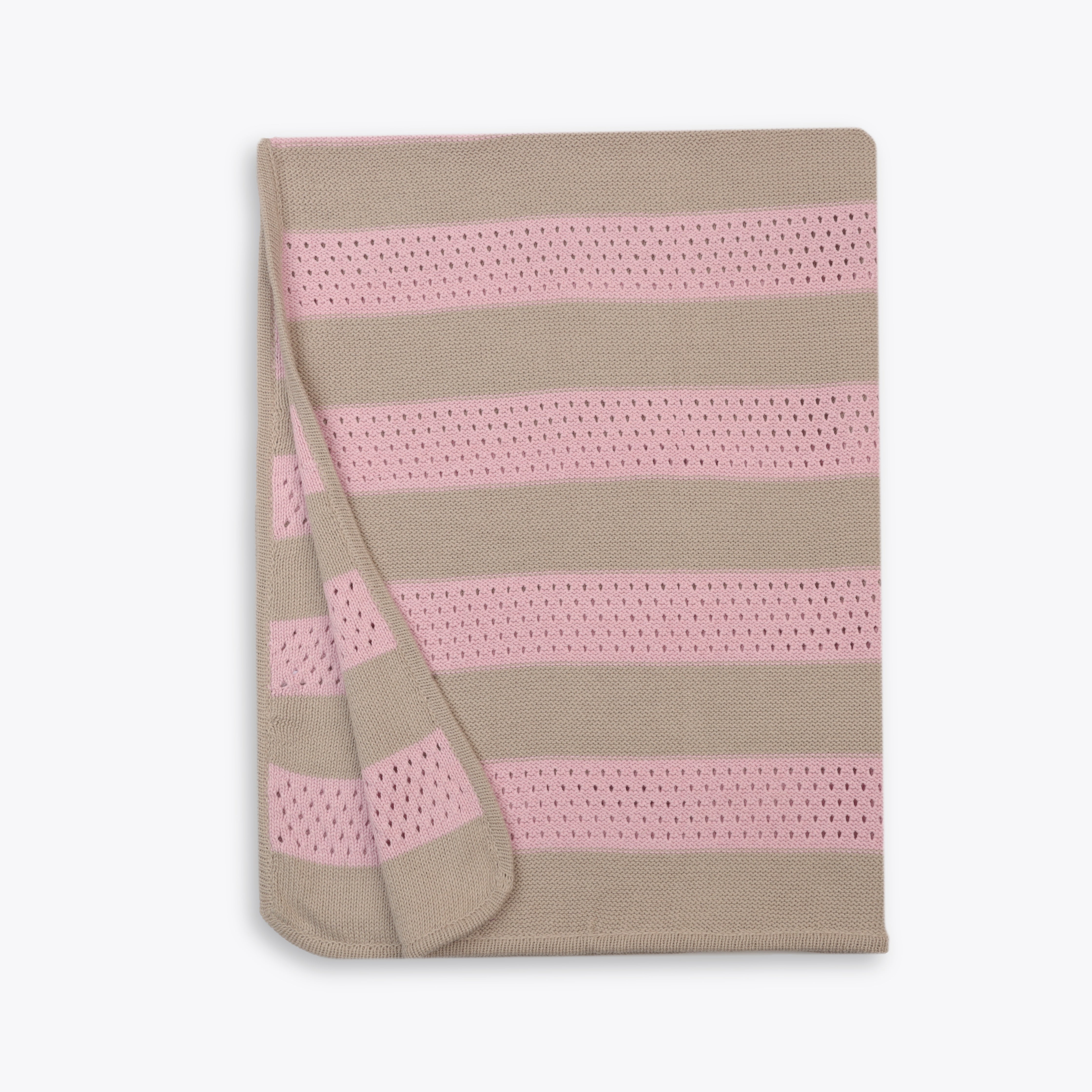 Blanket Woolen Stripes Pink Beige