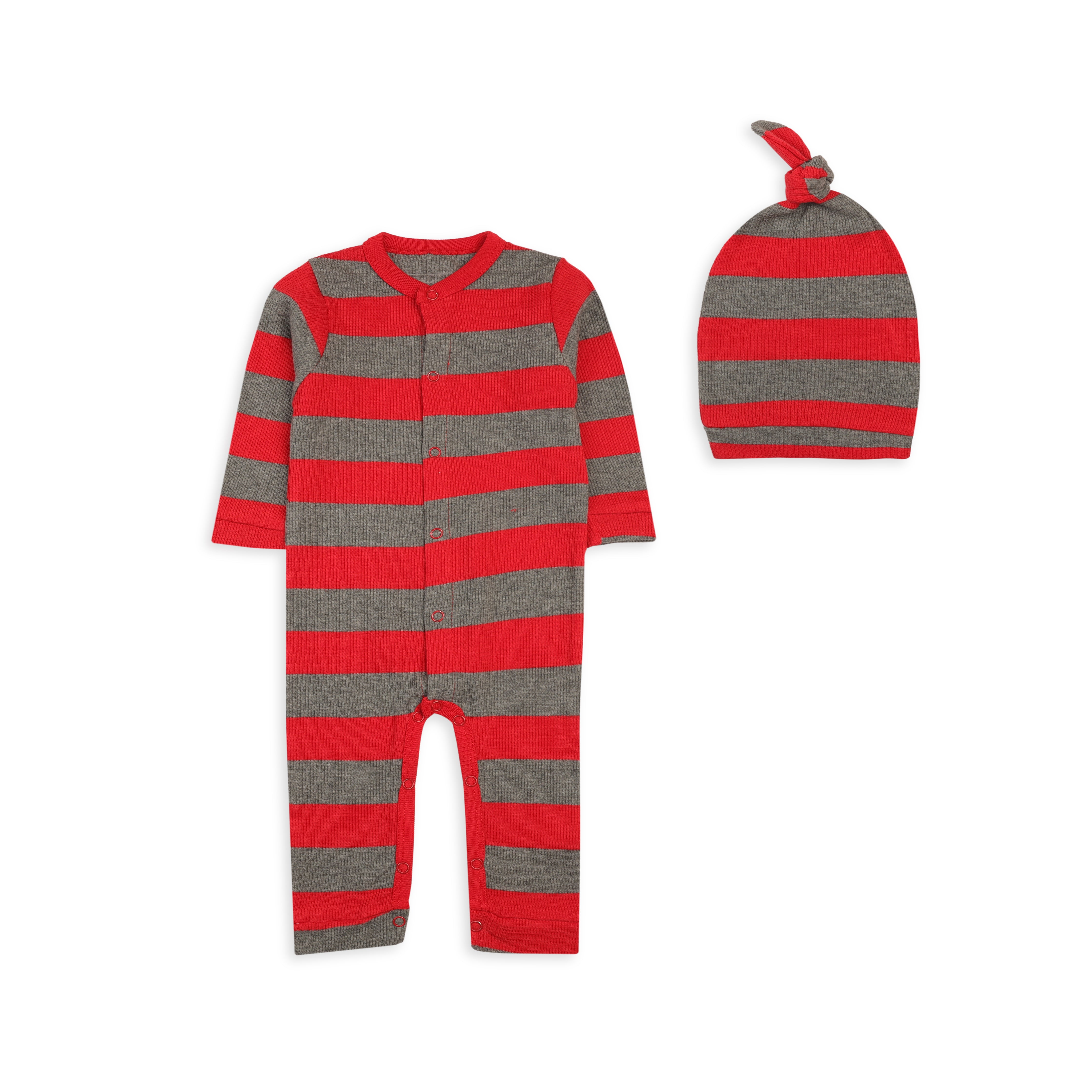 Romper with Cap Thermal Orange Grey Infant