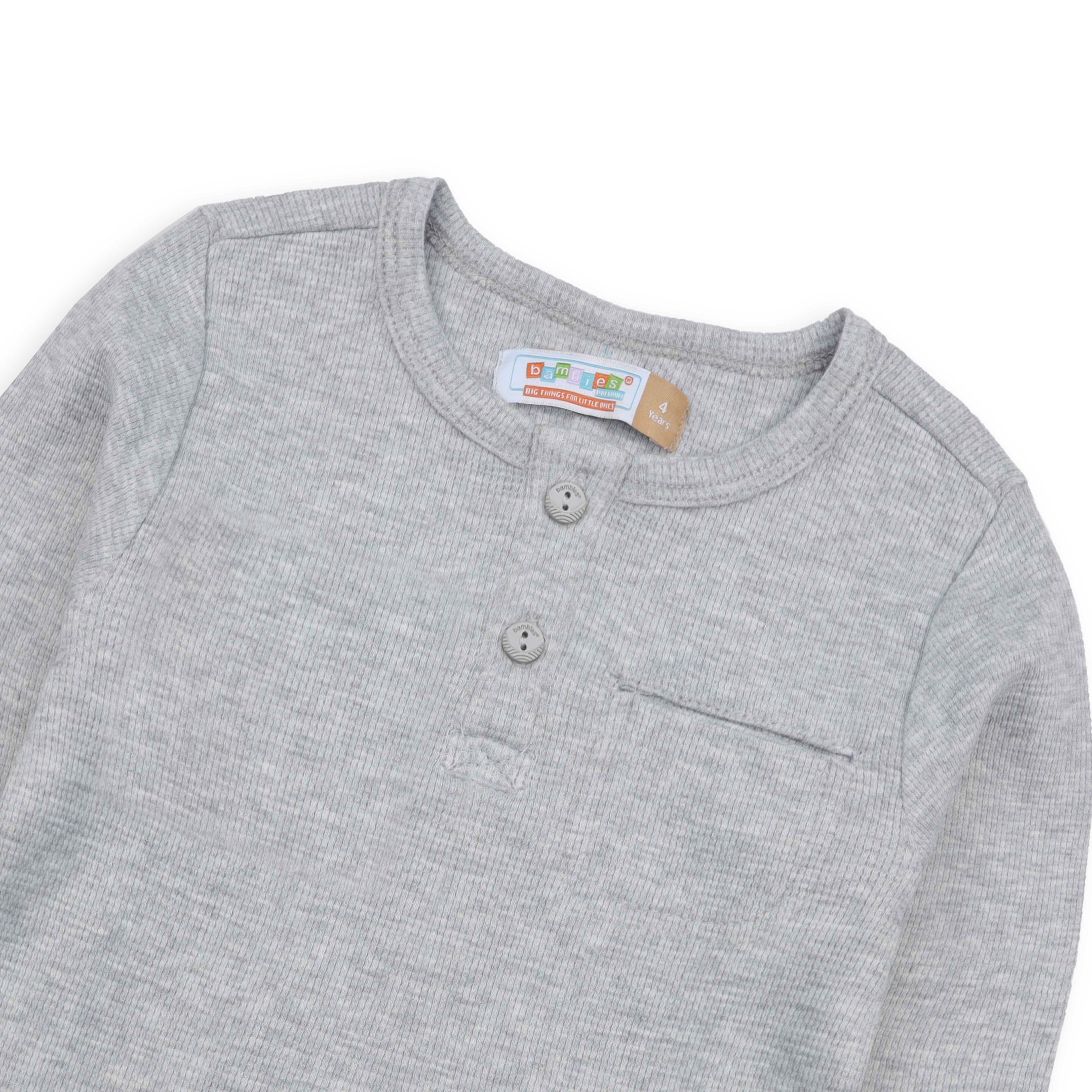 T Shirt Henley Front Pocket Grey Toddler