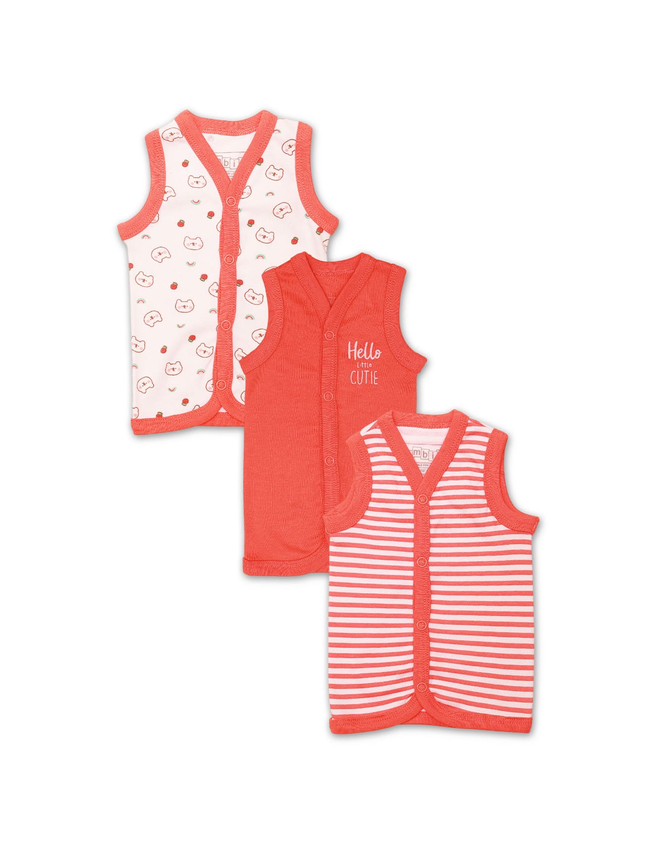 Zubaida's Vest White with Orange Teddy Theme - Pack of 3 - Zubaidas Officialâ„¢