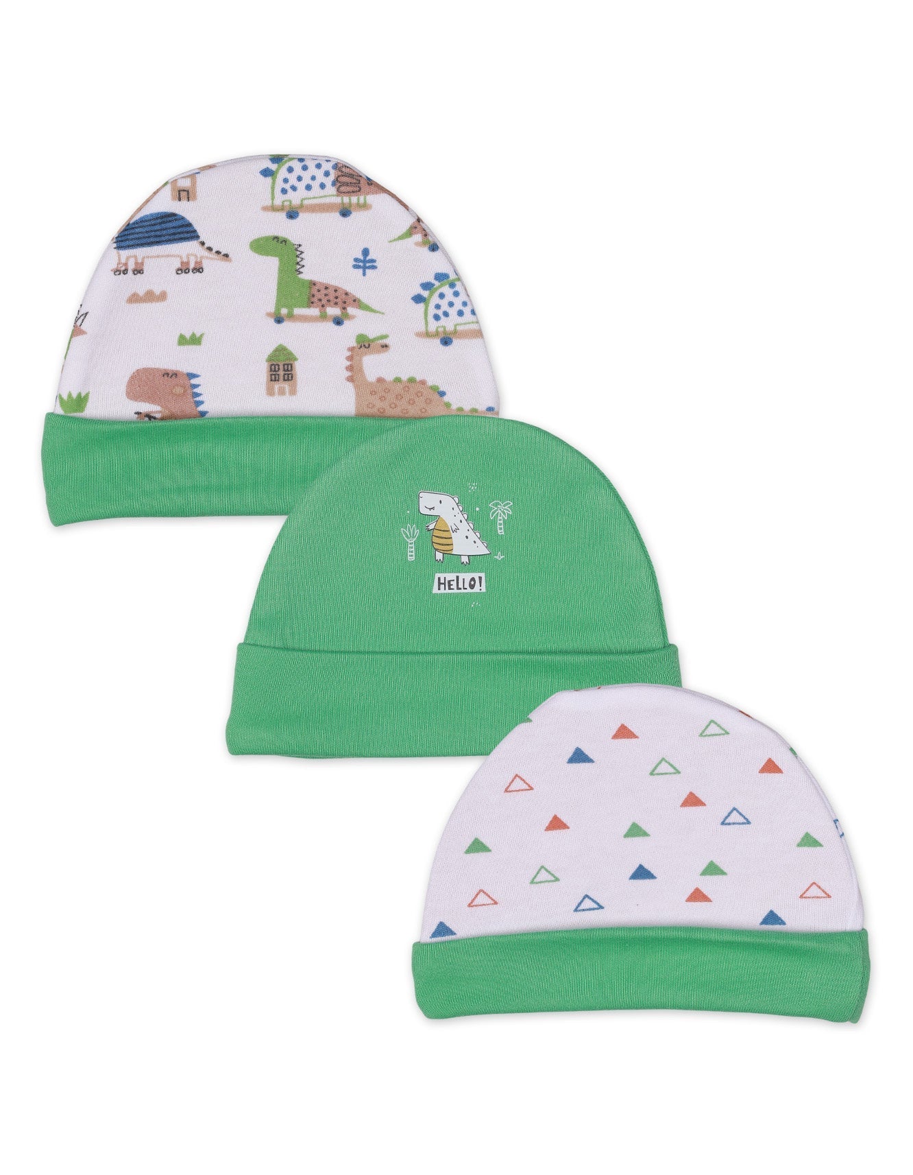 Baby Caps Green Dino Theme for Boys- Pack of 3 - Large - Zubaidas Official™