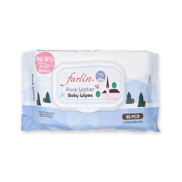 Zubaida's Farlin Pure Water Baby Wipes 80 Pcs Flip Top - CE-21001-1B - Zubaidas Officialâ„¢