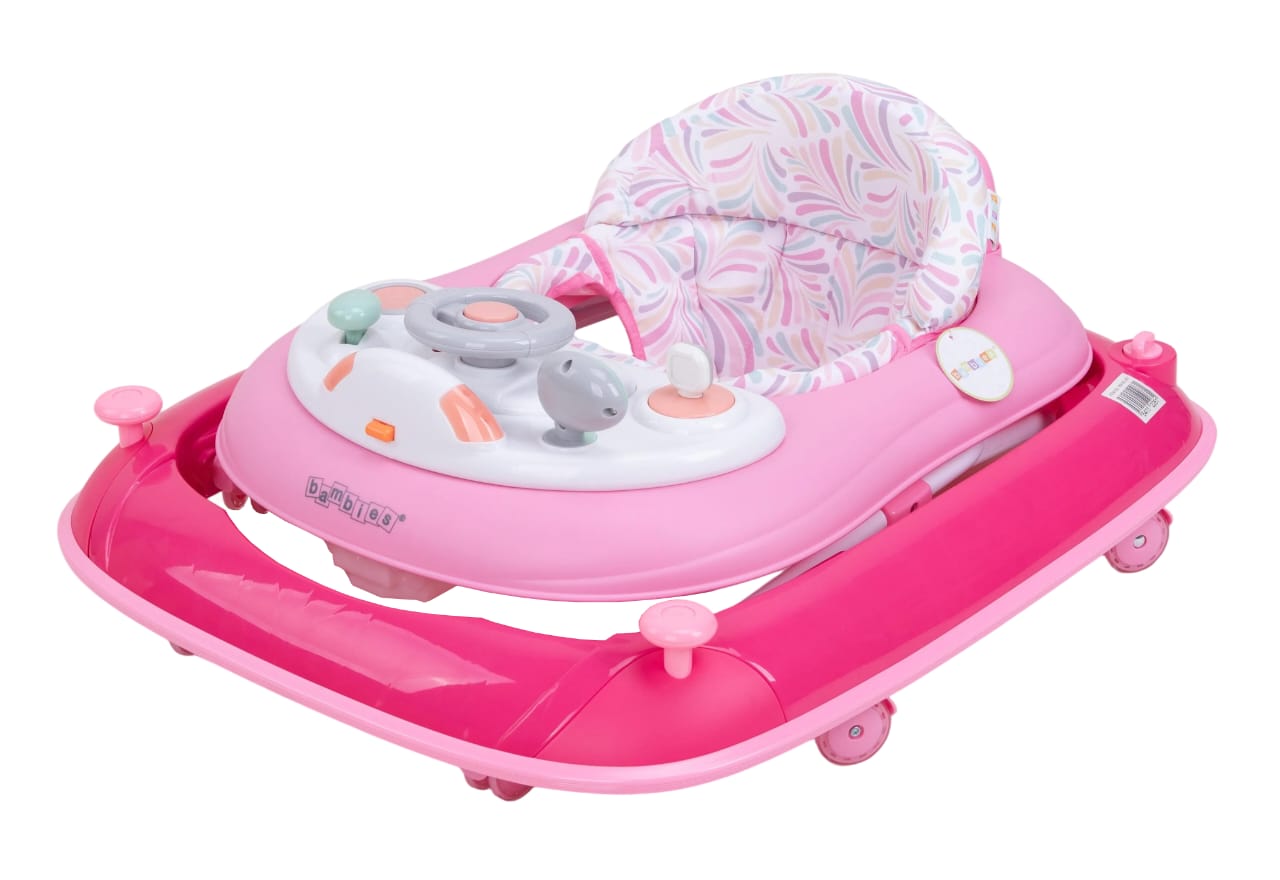 Zubaida's Deluxe Bambies® 4-in-1 Baby Walker with Detachable Activity Tray, Push-Behind, Padded Seat and Feeding Tray Functions