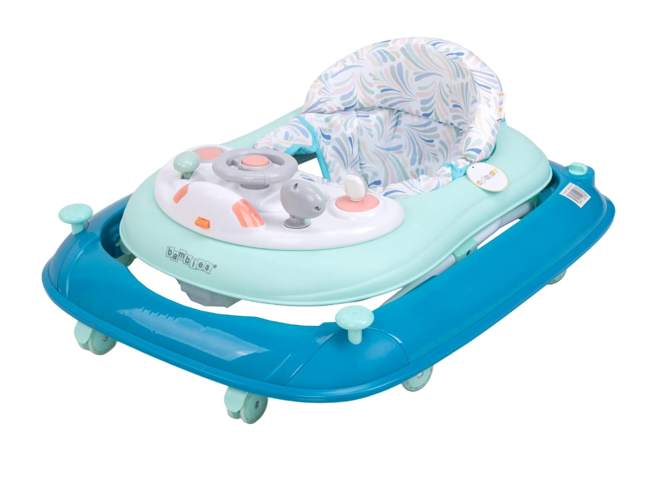 Zubaida's Deluxe Bambies® 4-in-1 Baby Walker with Detachable Activity Tray, Push-Behind, Padded Seat and Feeding Tray Functions