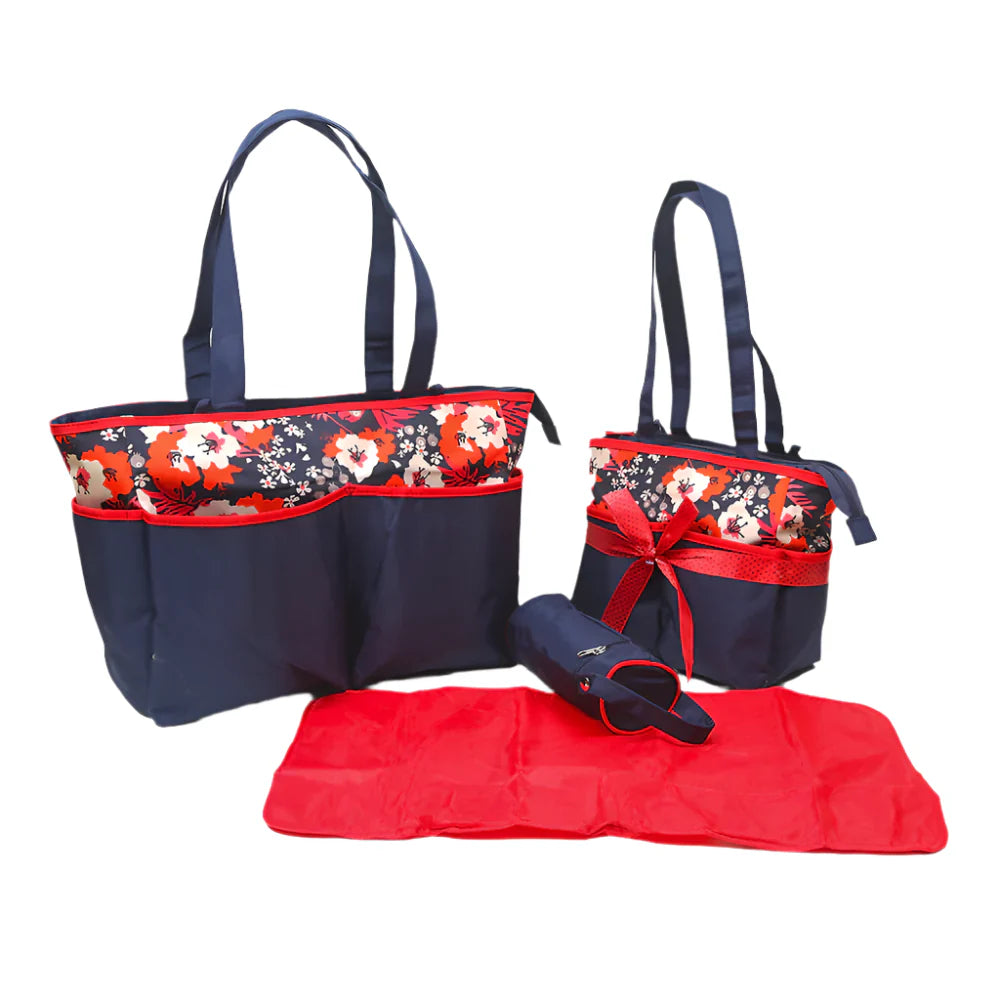 Baby Diaper Bag 5-Pieces Set Bambies Red Floral BB-MB-042 at Zubaidas