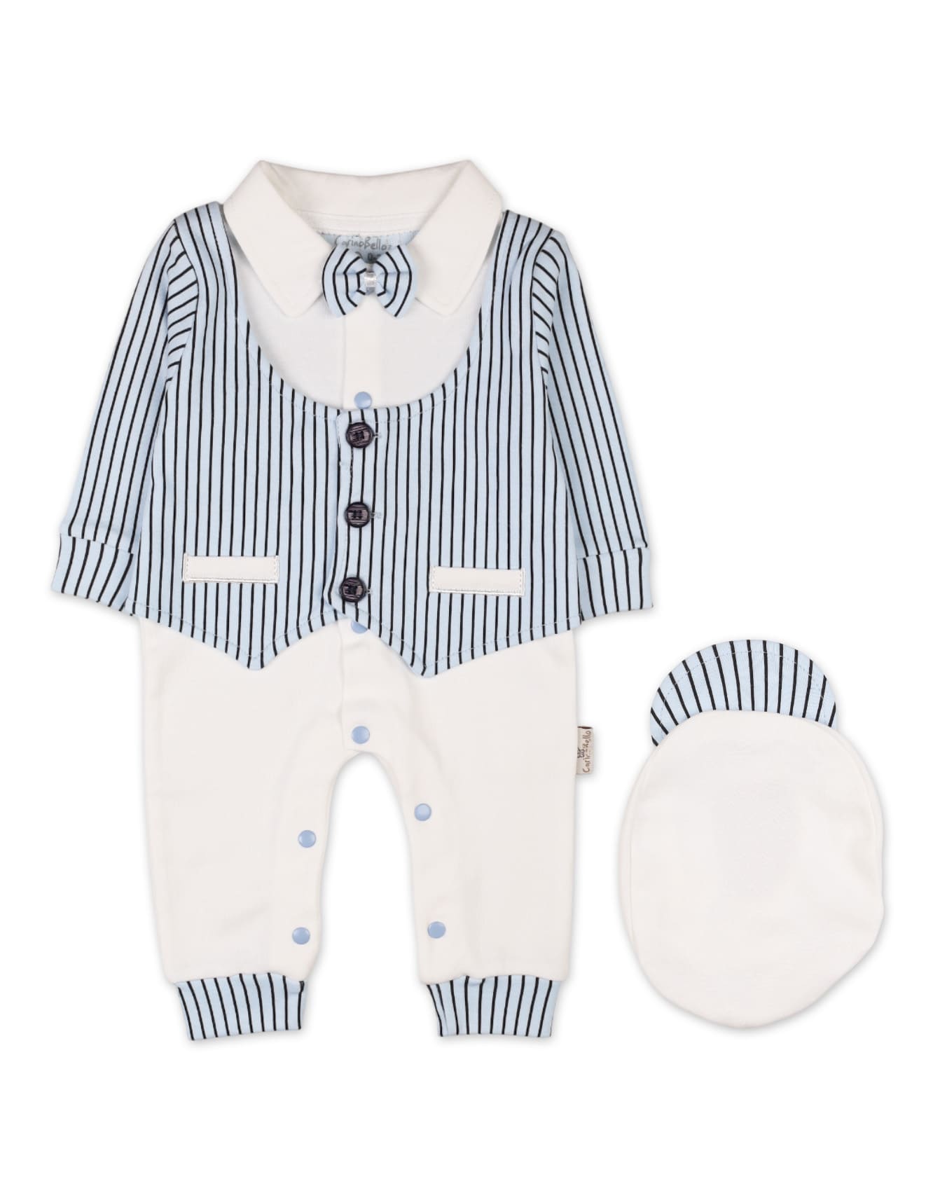 Newborn Boys Romper with Cap Black Stripes Blue Premium Turkish Collection at Zubaidas