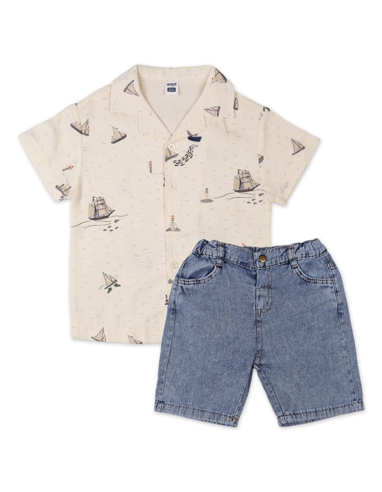 Toddler Boys Summer Suit Off White and Blue Premium Turkish Collection at Zubaidas